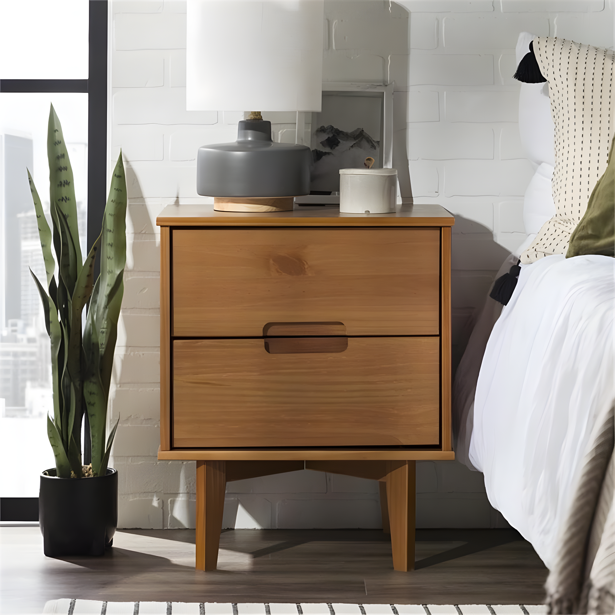 Mags Solid Wood Groove 2-Drawer Nightstand