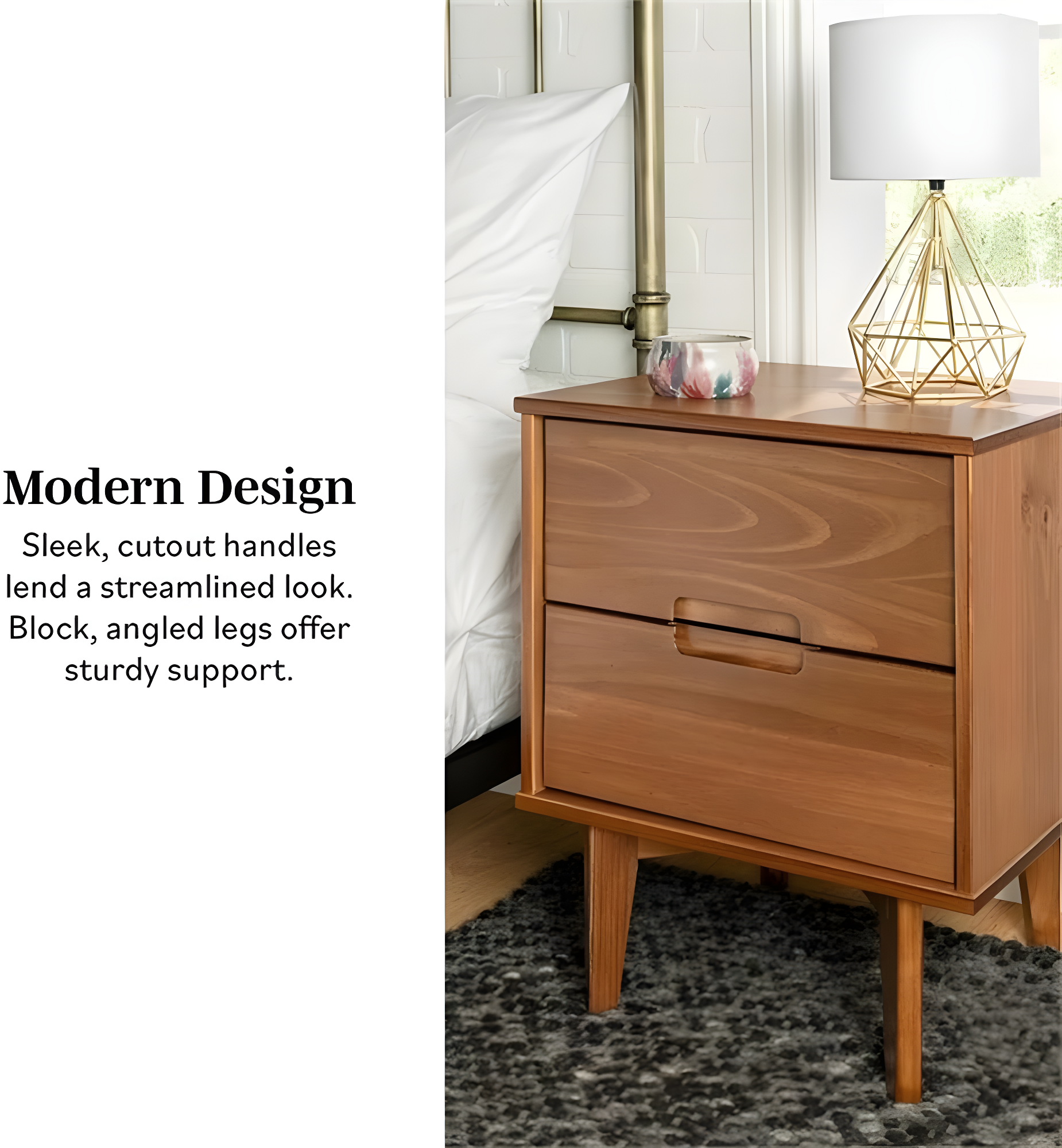 Mags Solid Wood Groove 2-Drawer Nightstand