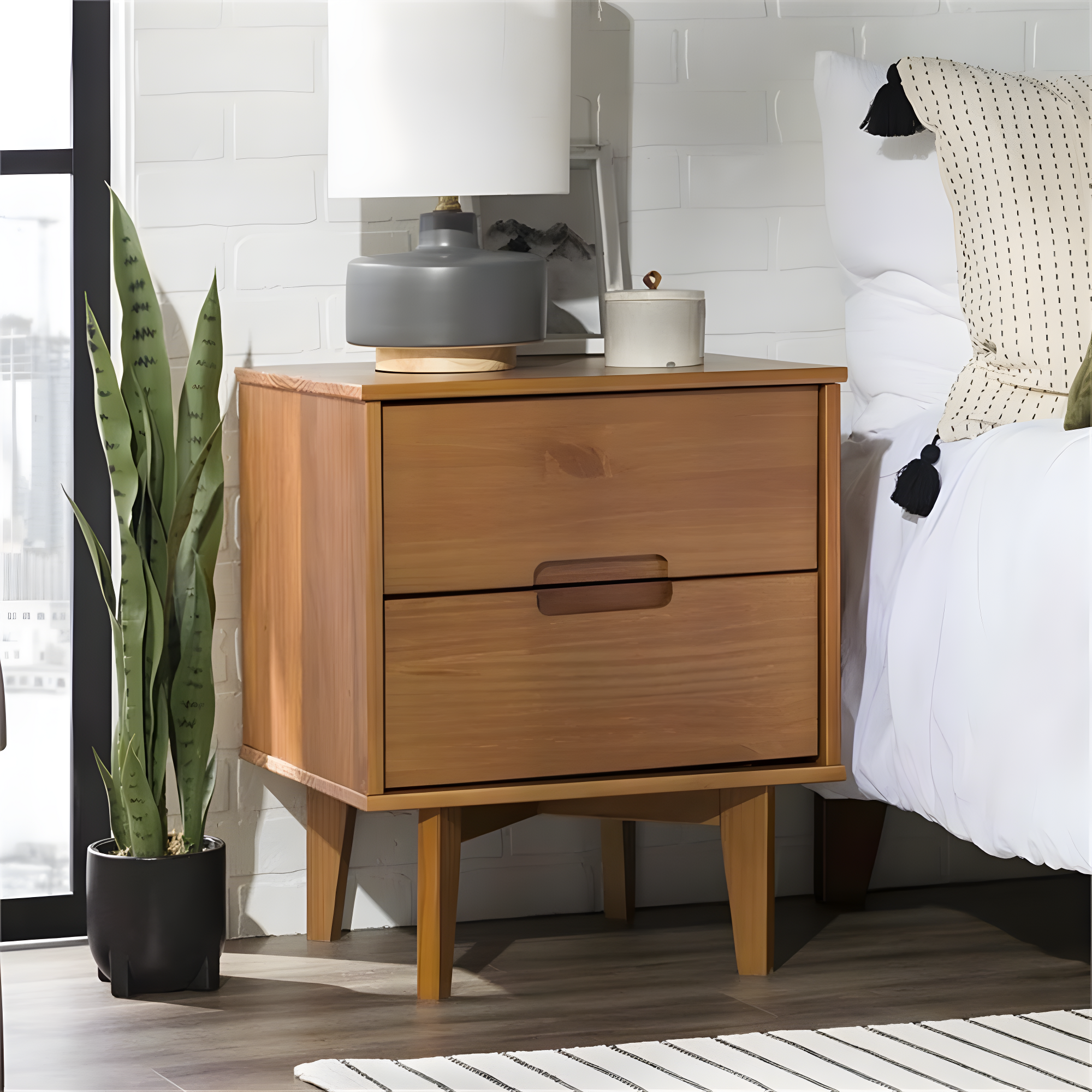 Mags Solid Wood Groove 2-Drawer Nightstand