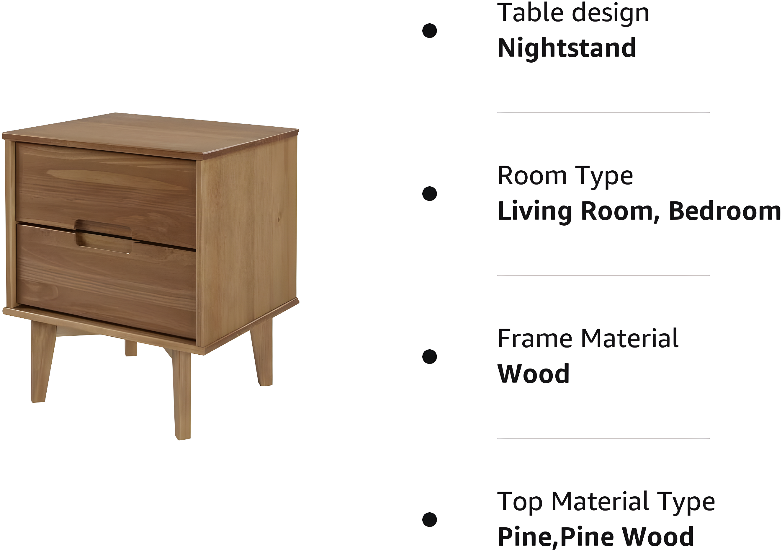 Mags Solid Wood Groove 2-Drawer Nightstand