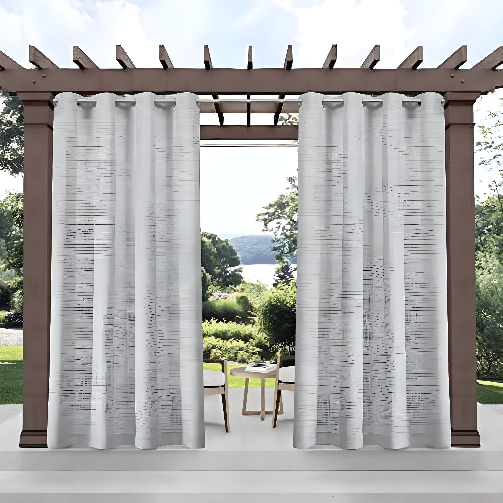 EXCLUSIVE HOME Miami Semi-Sheer Textured Indoor/Outdoor Grommet Top Curtain Panel Pair, 54"x84", Cloud Grey
