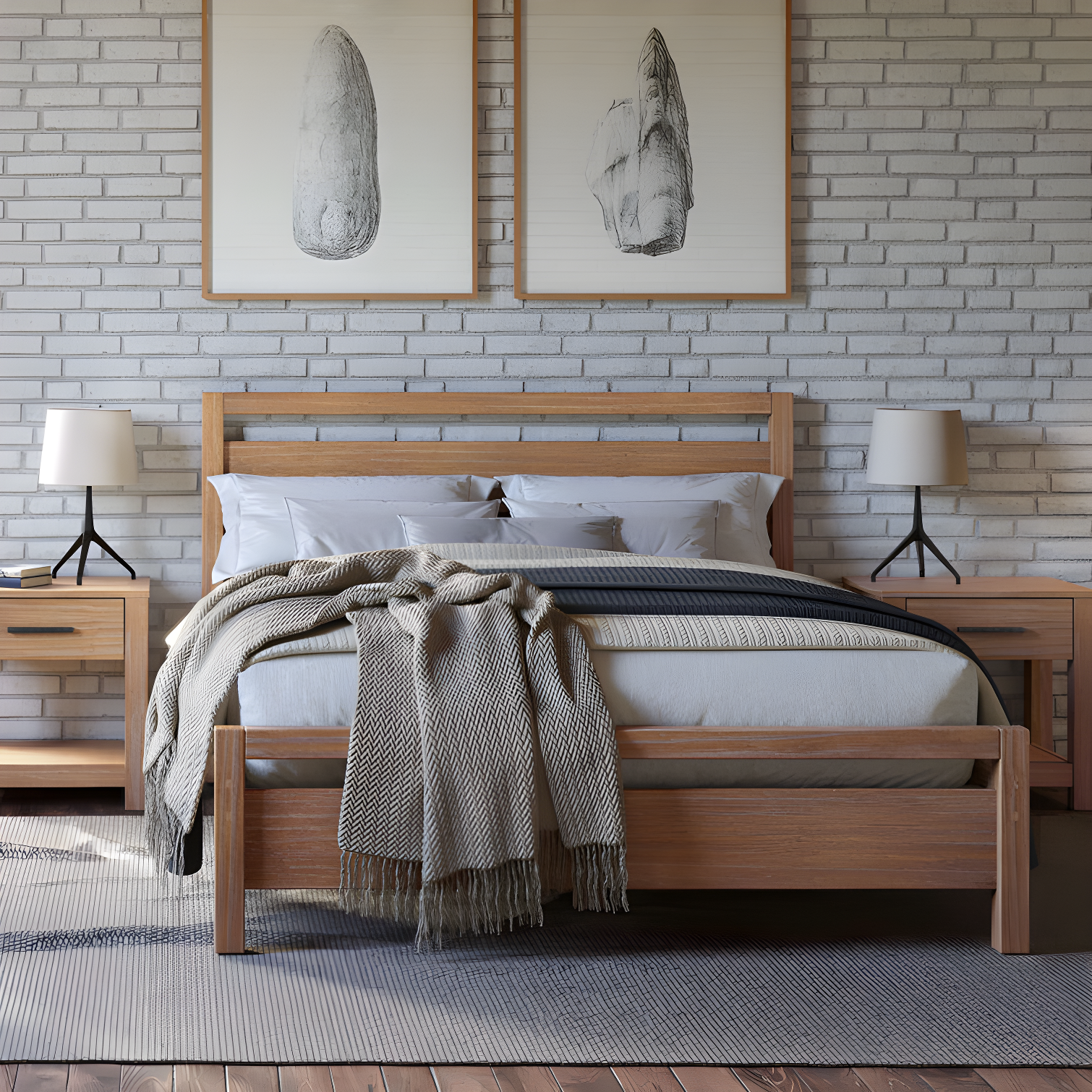 Loft Solid Wood Panel Bed