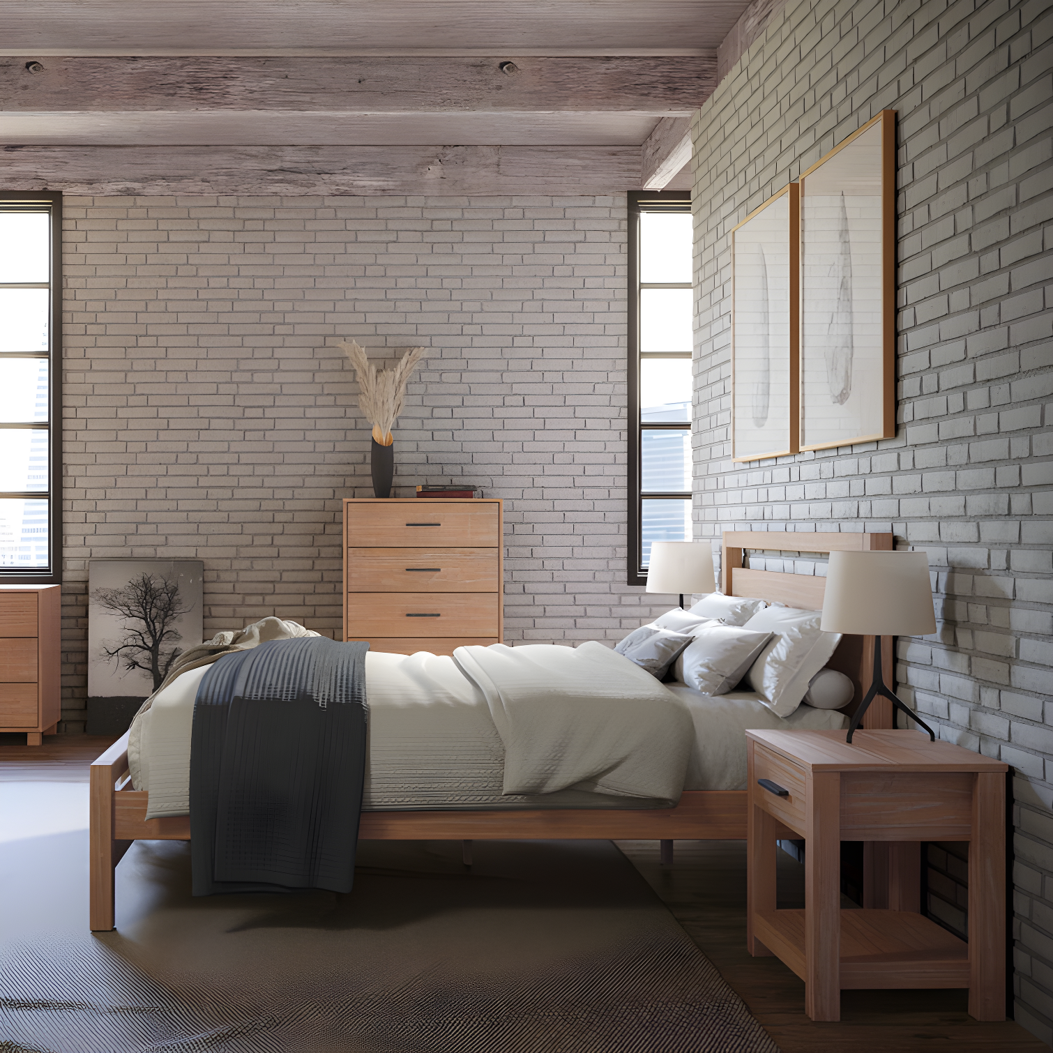 Loft Solid Wood Panel Bed