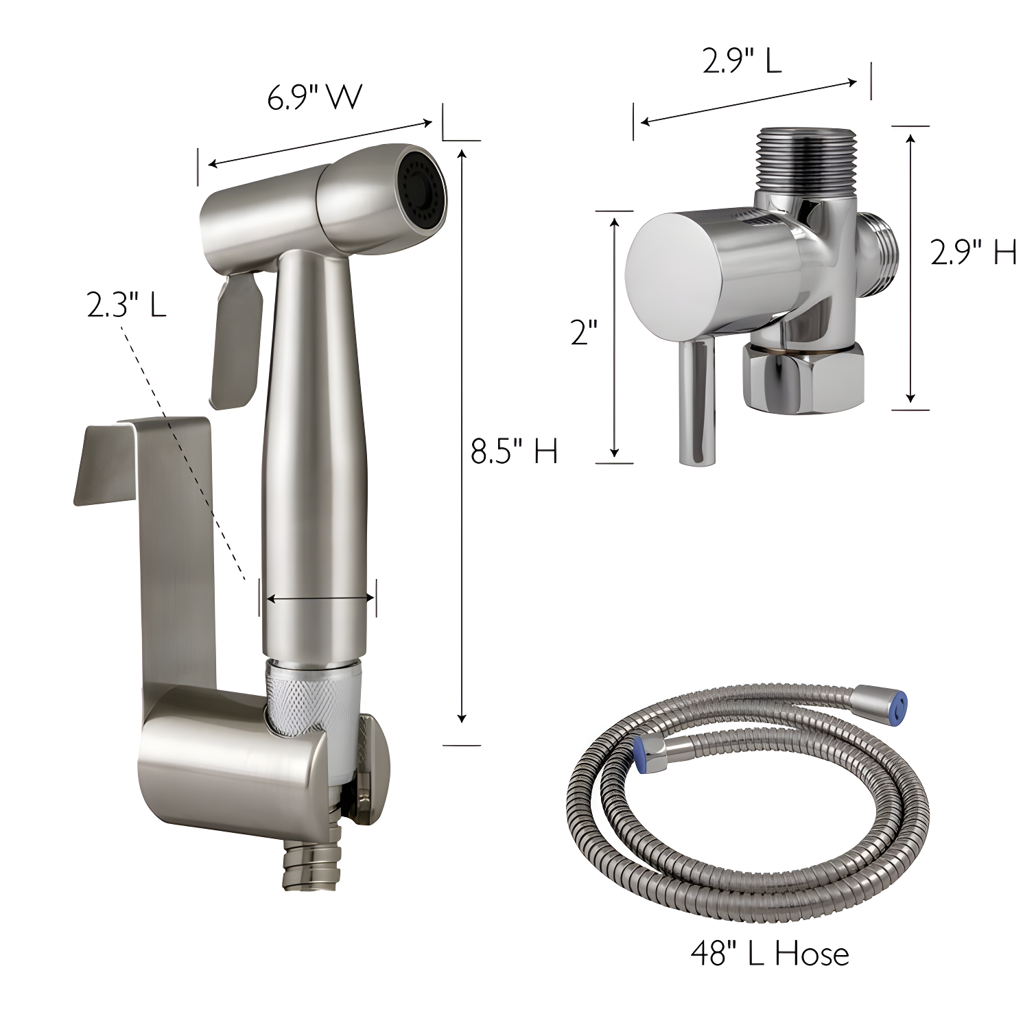 Design House Handheld Bidet Sprayer with Dual Mount and 48-Inch Hose 588913-SS