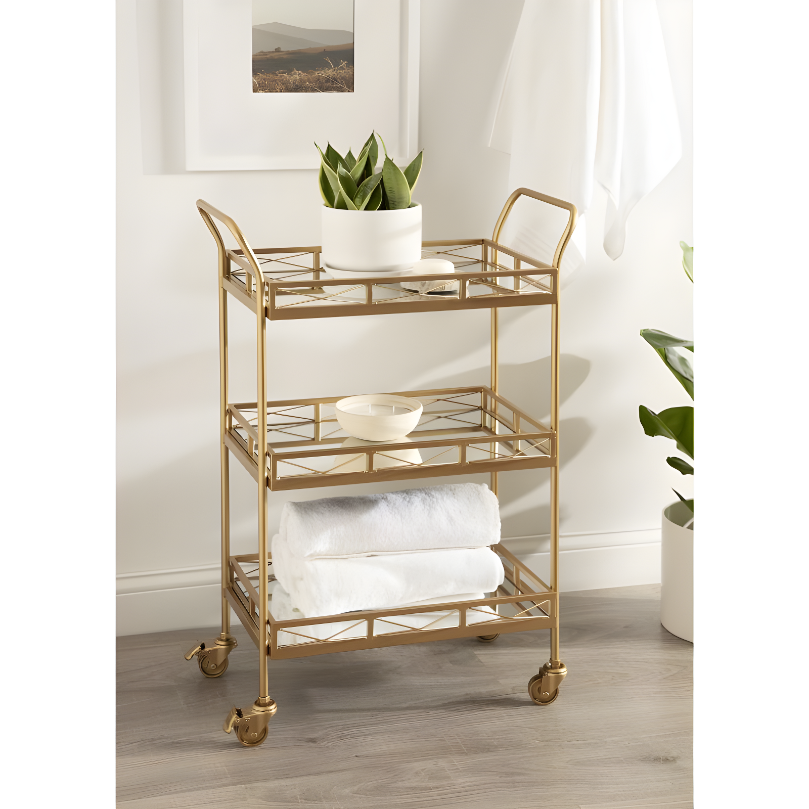 Kate and Laurel Ketia Rectangle Metal Bar Cart, 23x13x35, Gold