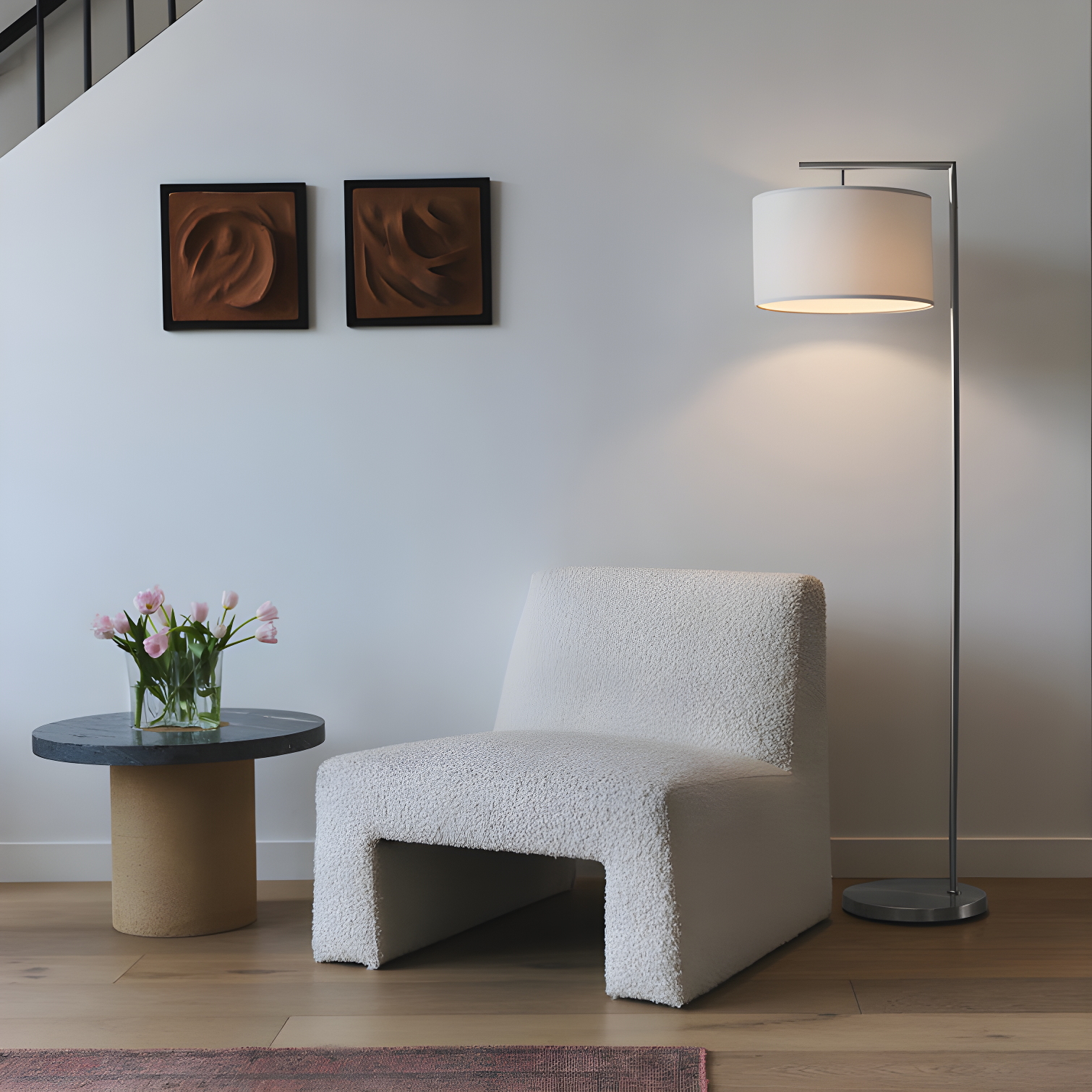 Montage Modern 60 in. Mid-Century Modern LED Floor Lamp with Fabric Drum Shade