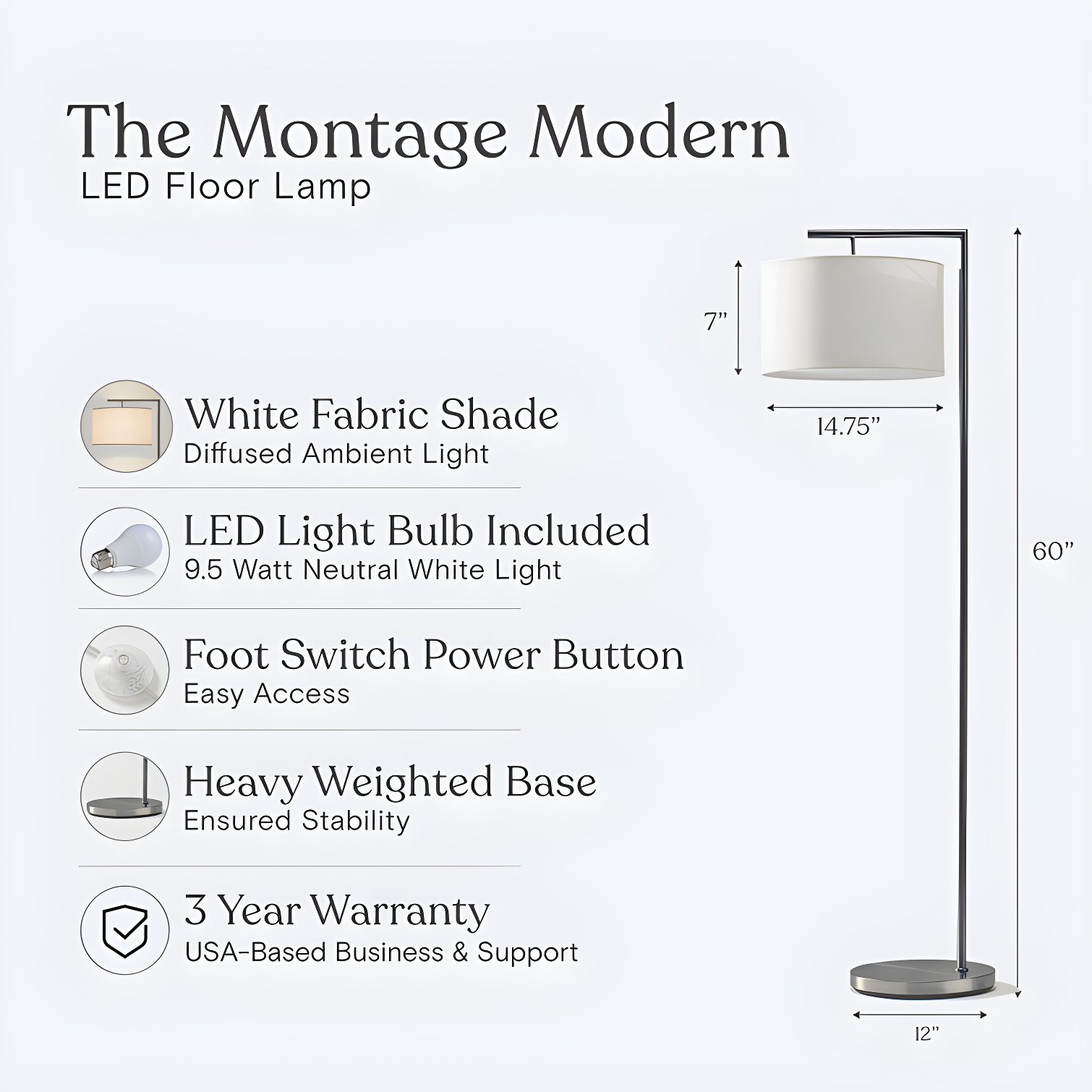 Montage Modern 60 in. Mid-Century Modern LED Floor Lamp with Fabric Drum Shade