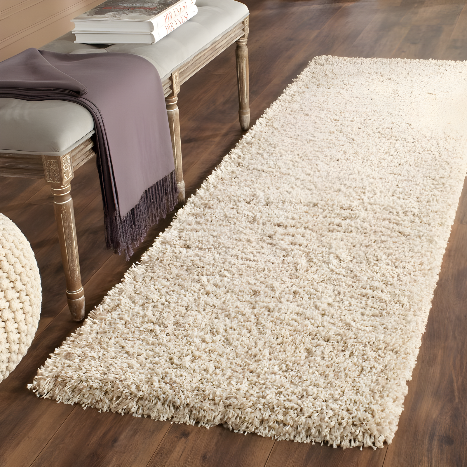 Shag SG151 Power Loomed Indoor Runner Rug - Beige - 2'3"x17' - Safavieh.