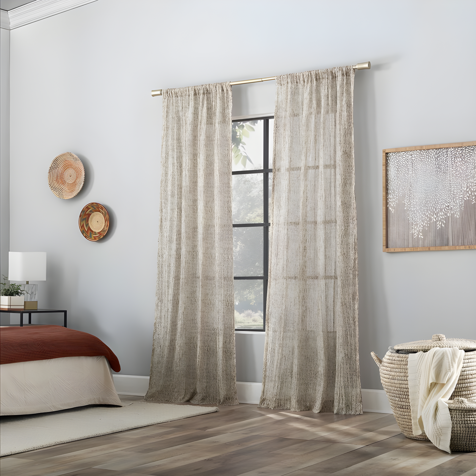 Scott Living Tulin Watercolor Print Sheer Rod Pocket Curtain Panel