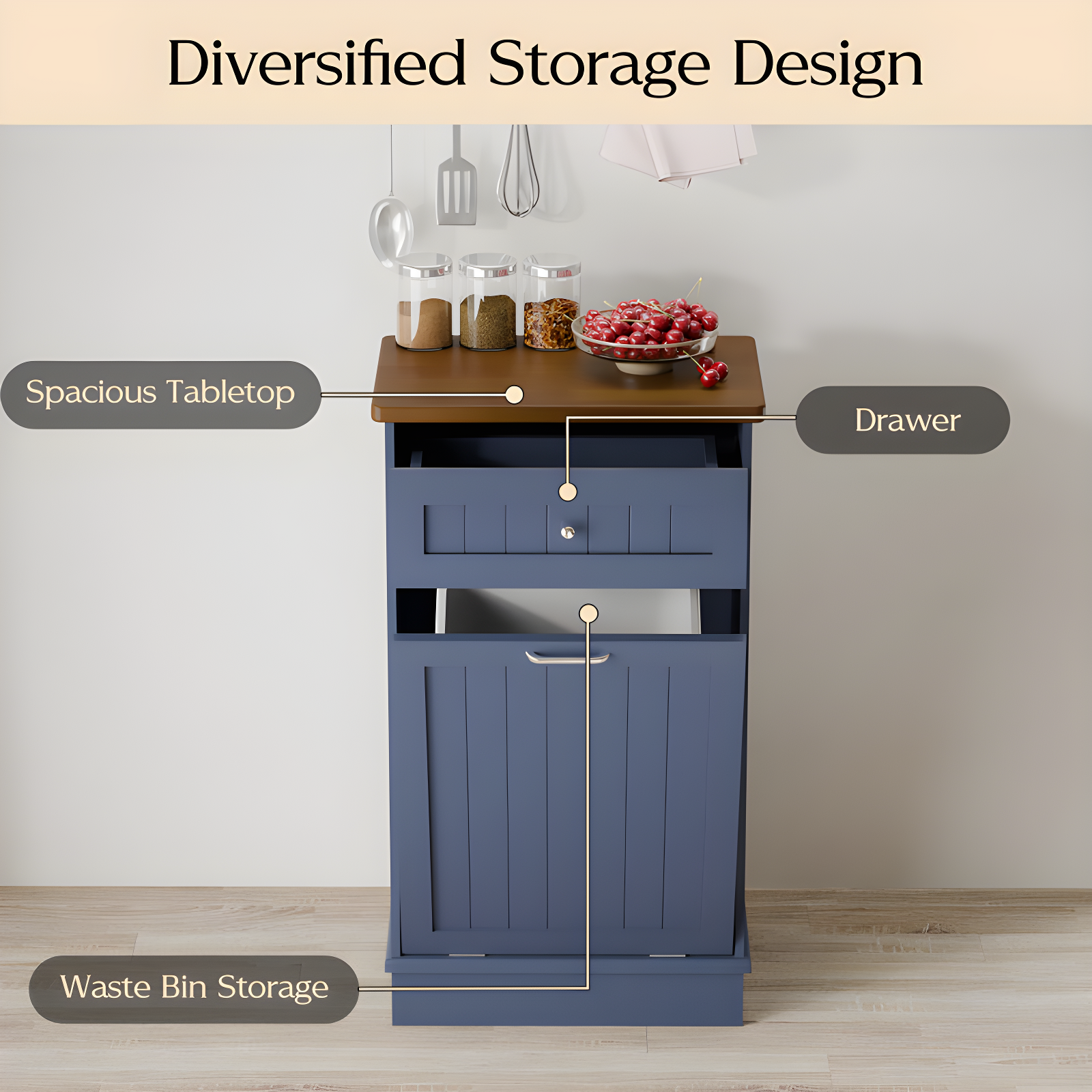 Aeloxis Havant Tilt Out Trash Cabinet 10 Gallon Wooden Free Standing (Not include trash can)