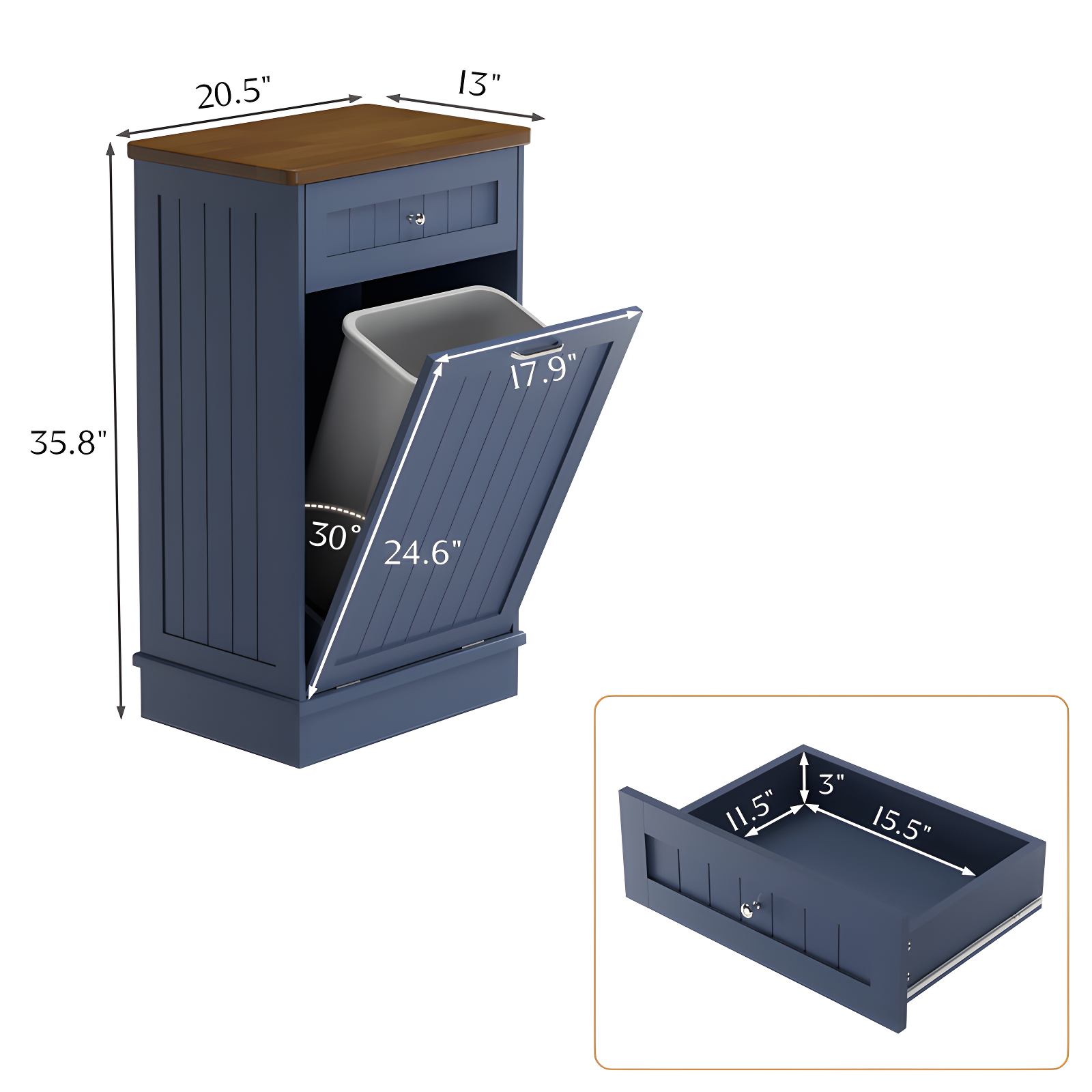 Aeloxis Havant Tilt Out Trash Cabinet 10 Gallon Wooden Free Standing (Not include trash can)