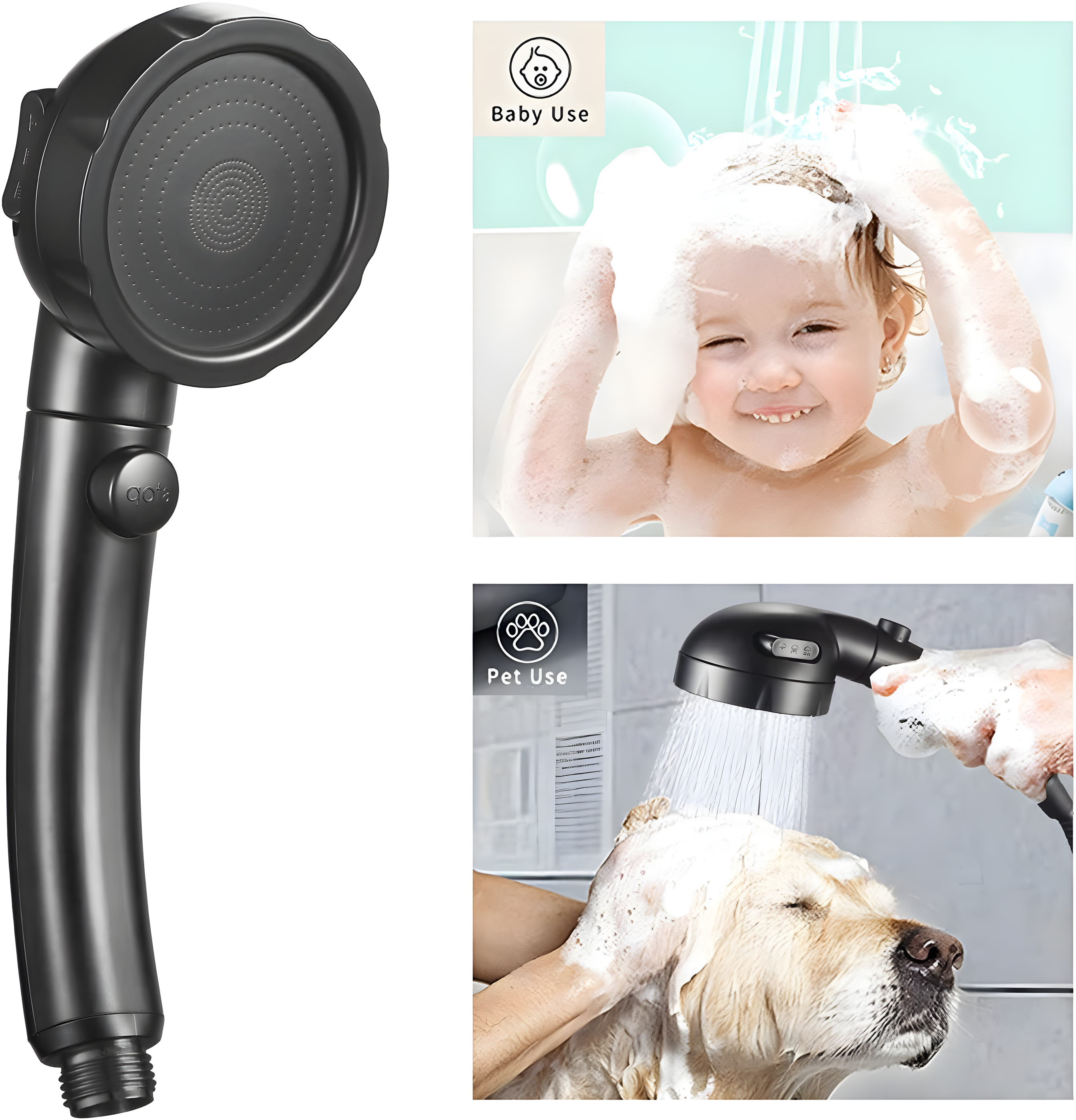 High Pressure Handheld Shower Head with ON/OFF Pause Switch, 3 Spray Modes Shower Head