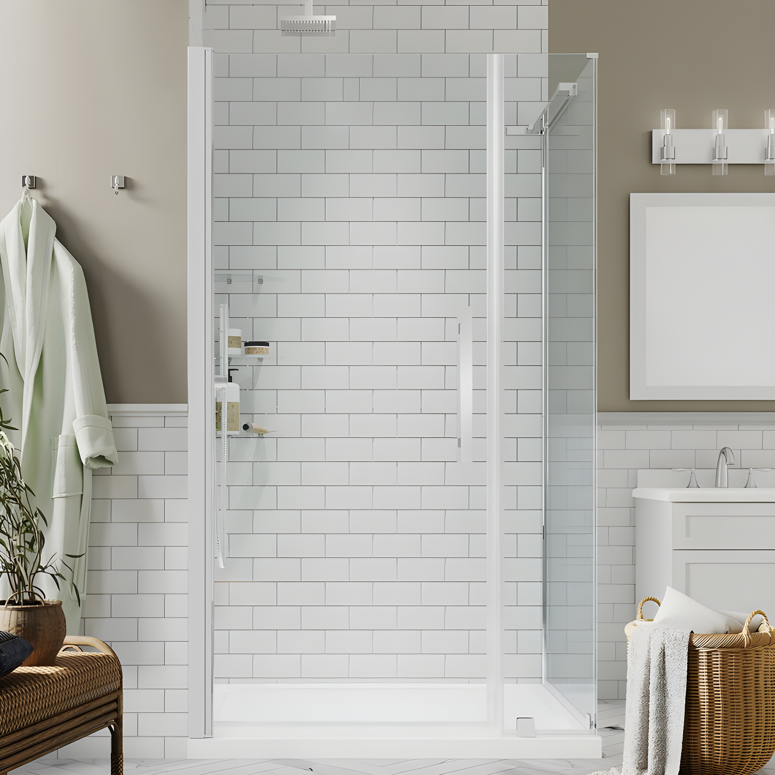 Endless Pasadena 40" W x 72" H Corner Frameless Shower Kit, Door, Panel, Base, Shelves