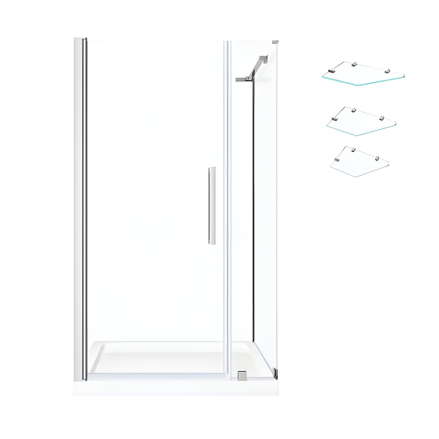 Endless Pasadena 40" W x 72" H Corner Frameless Shower Kit, Door, Panel, Base, Shelves