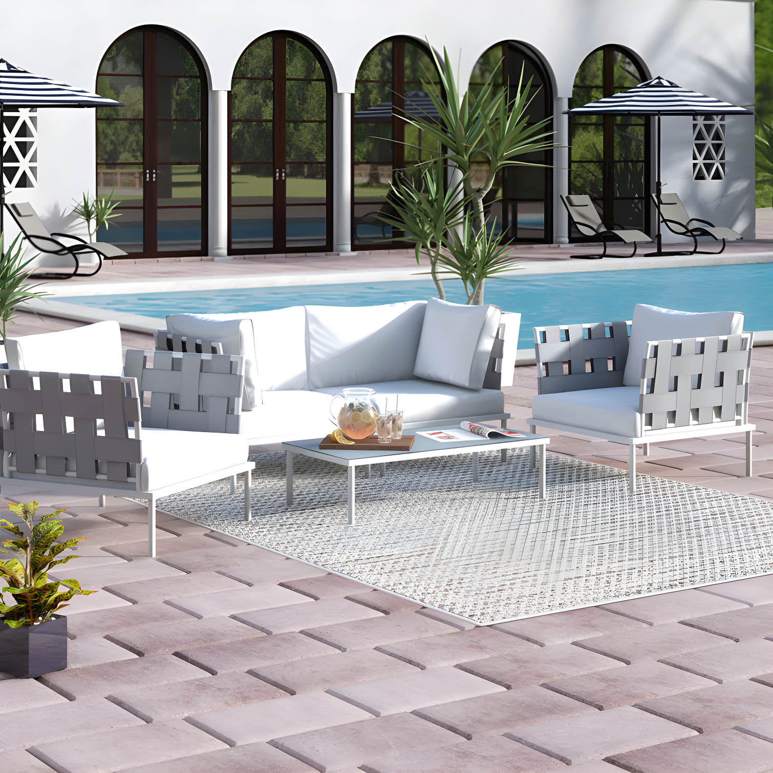 Modway Harmony 5 Piece Outdoor Patio Aluminum Sectional Sofa Set