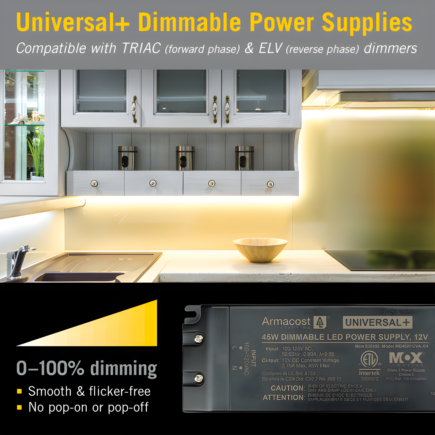 Universal+ Dimmable LED Driver 12V DC, 60W Electronic Transformer