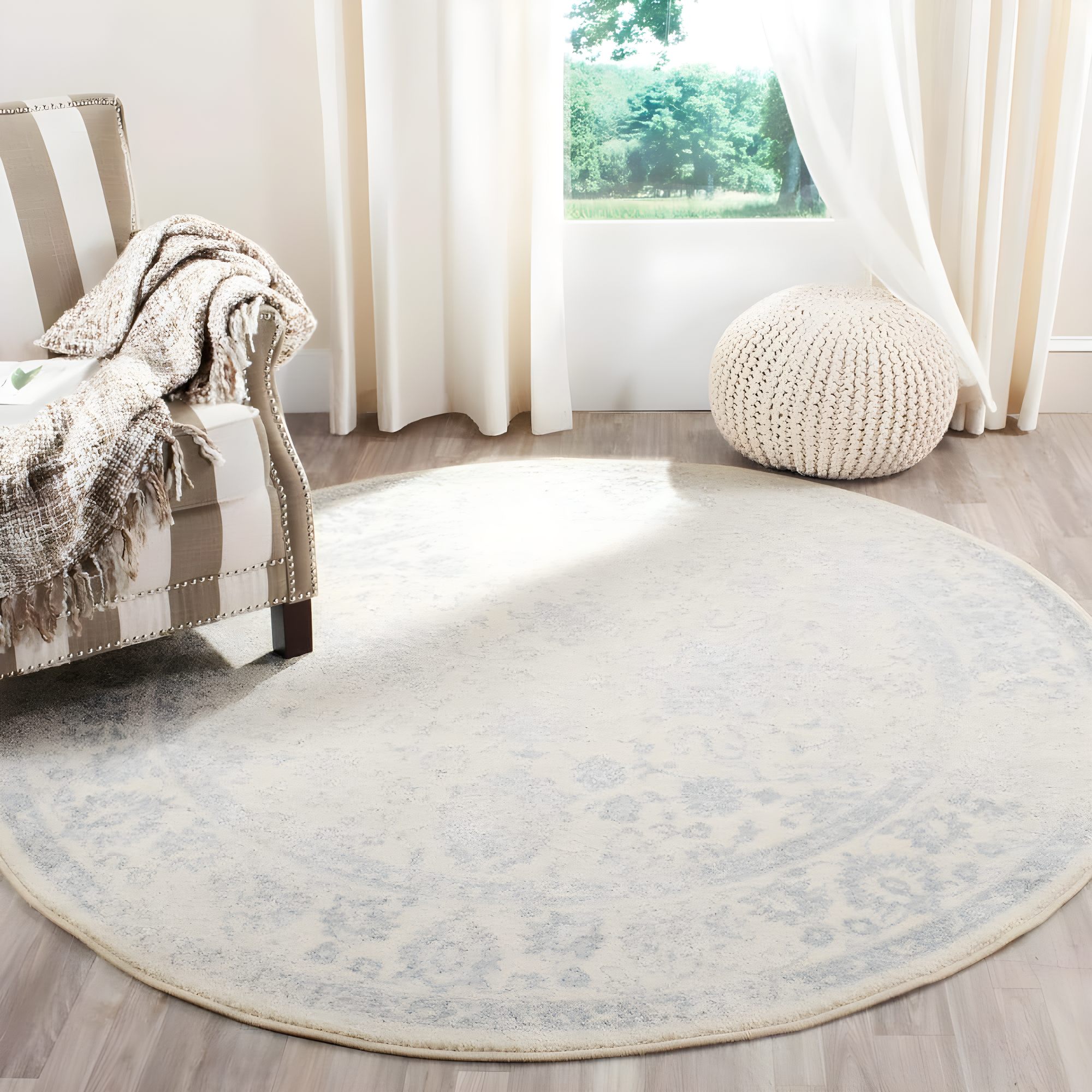 Adirondack ADR109 Machine Made Indoor Area Rug - Ivory/Slate - 8' Round - Safavieh