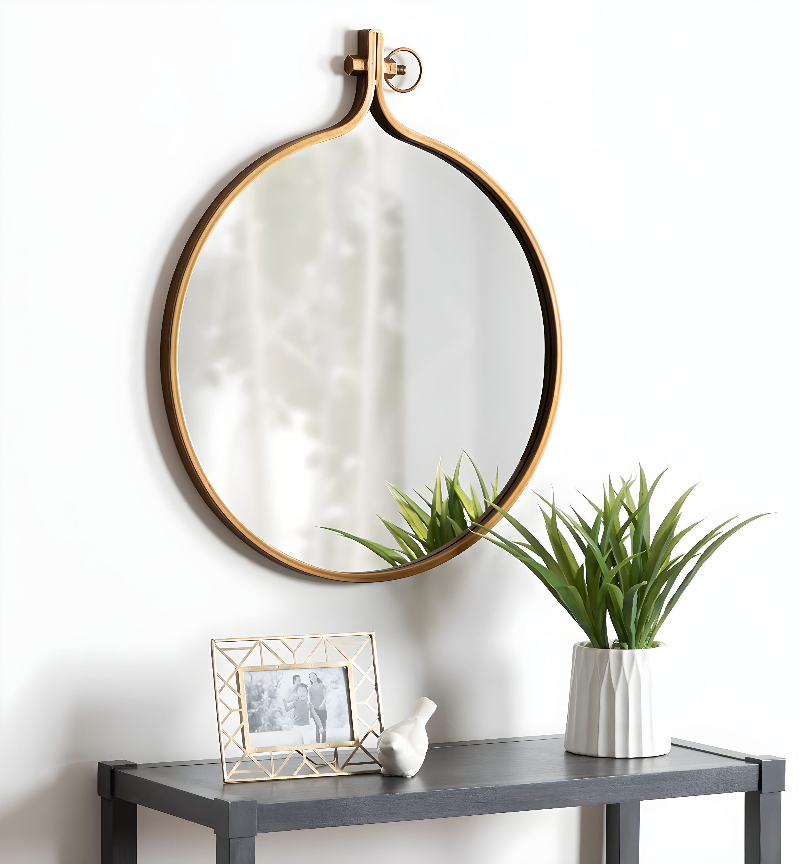 Kate and Laurel Yitro Round Industrial Modern Metal Framed Wall Mirror, 23.5x28.5, Gold