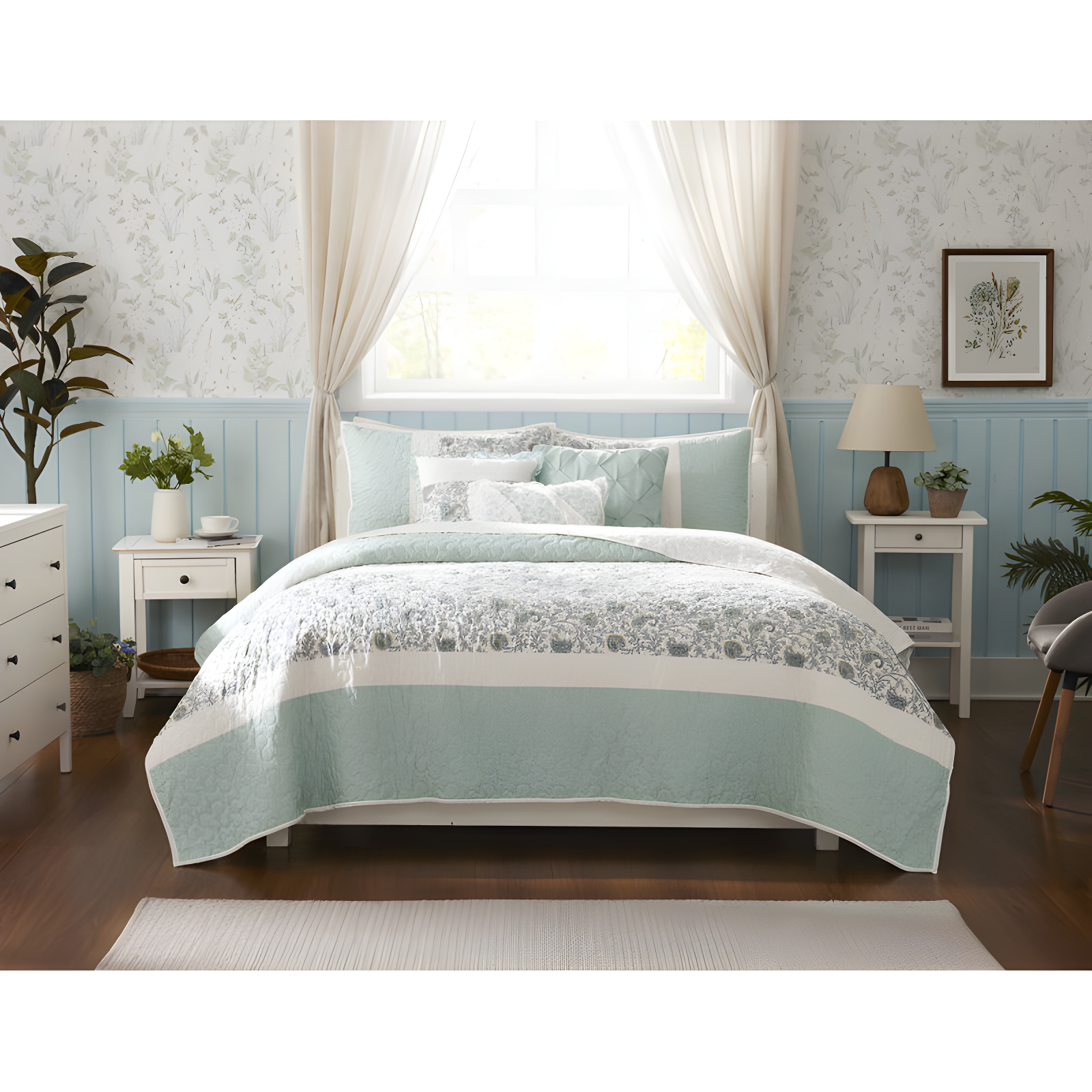 Madison Park Dawn 6 Piece Cotton Percale Quilt Set with Throw Pillows