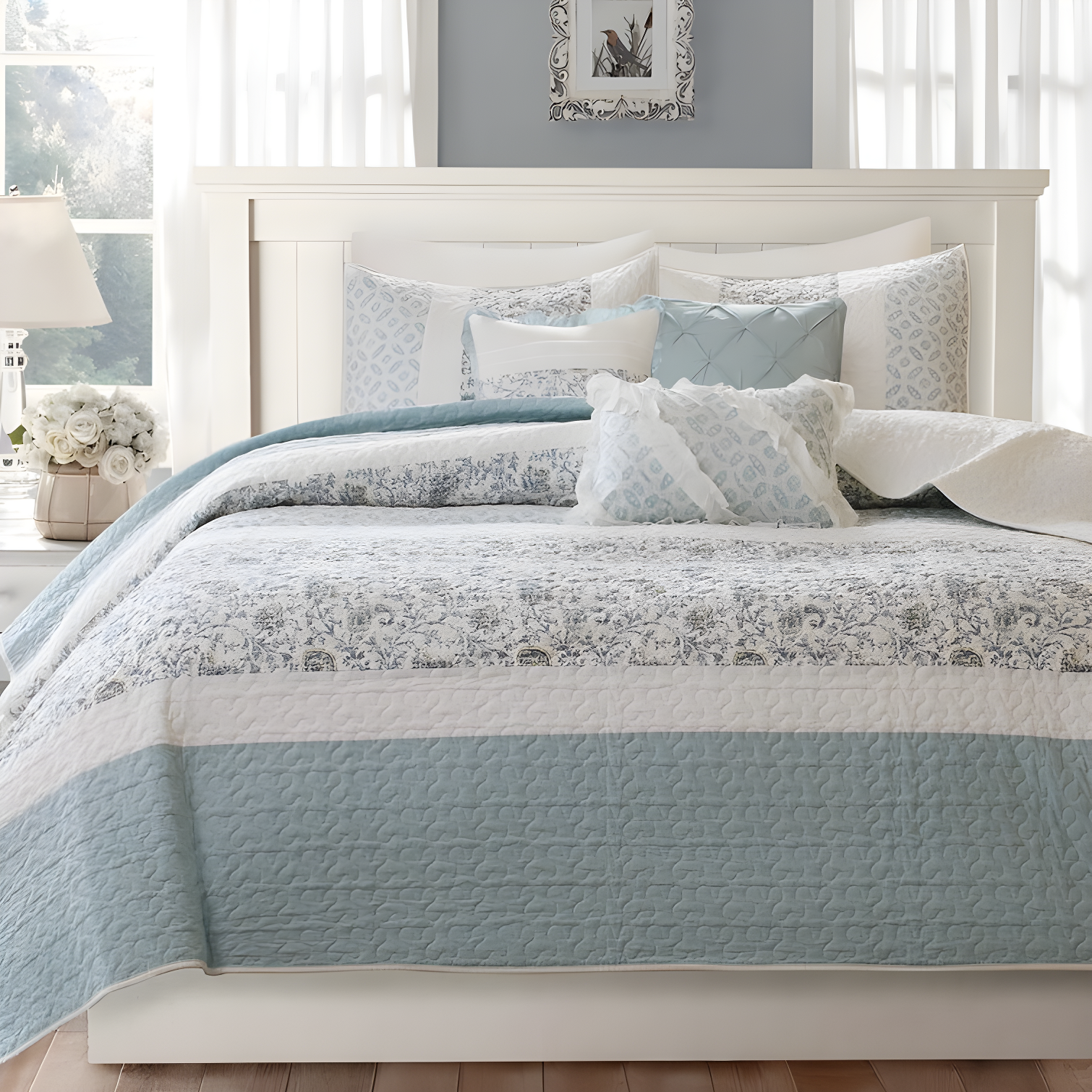 Madison Park Dawn 6 Piece Cotton Percale Quilt Set with Throw Pillows