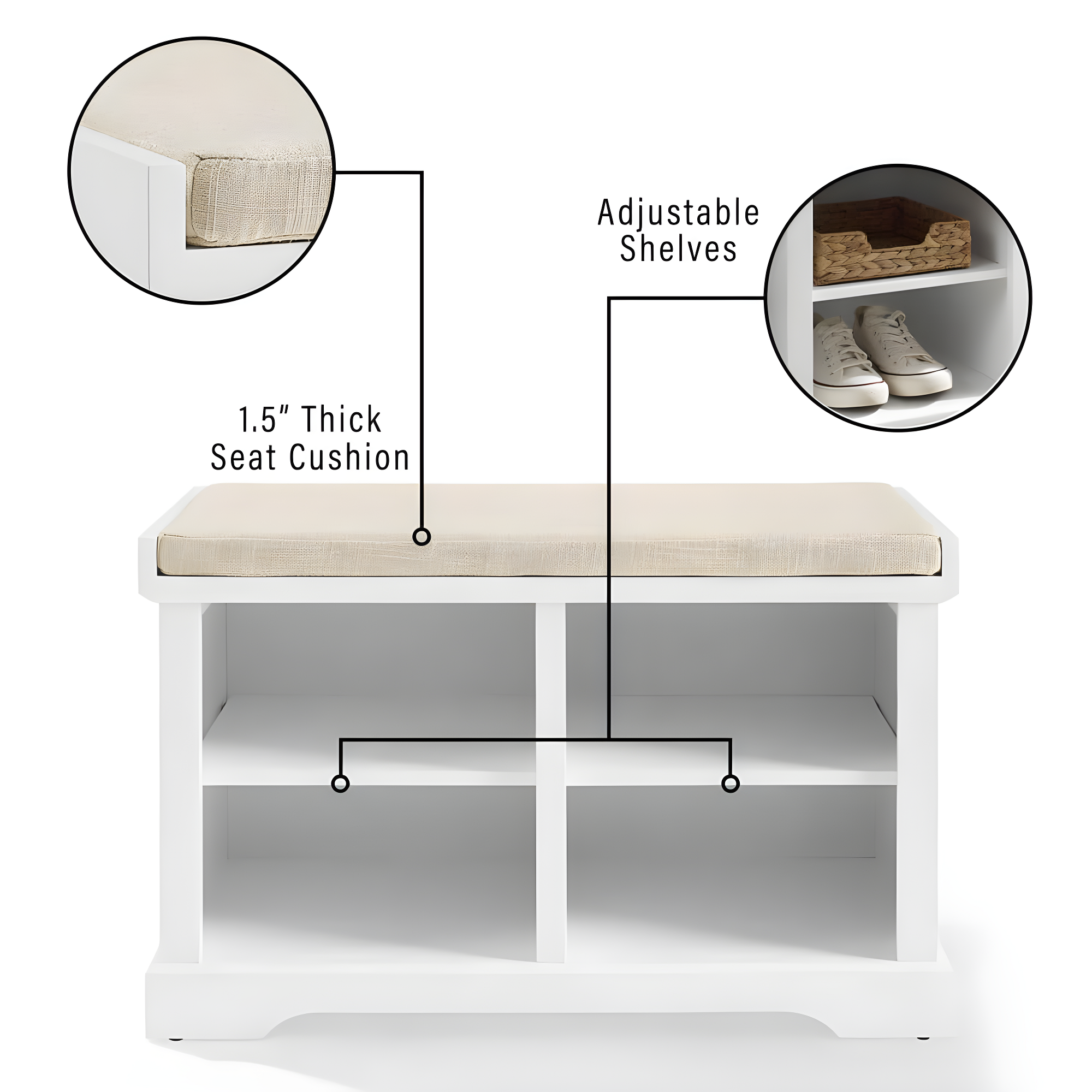 Anderson Storage Bench White - Crosley: Cushioned, Linen Upholstered, Farmhouse Style
