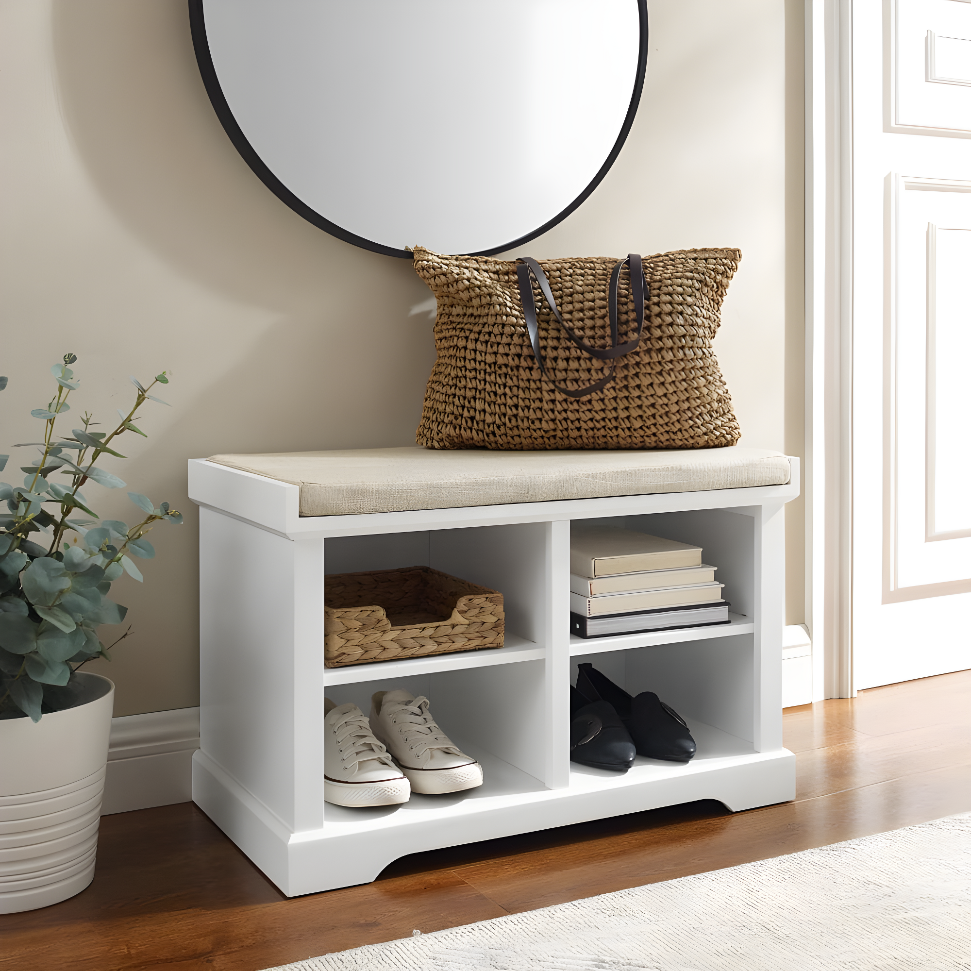 Anderson Storage Bench White - Crosley: Cushioned, Linen Upholstered, Farmhouse Style