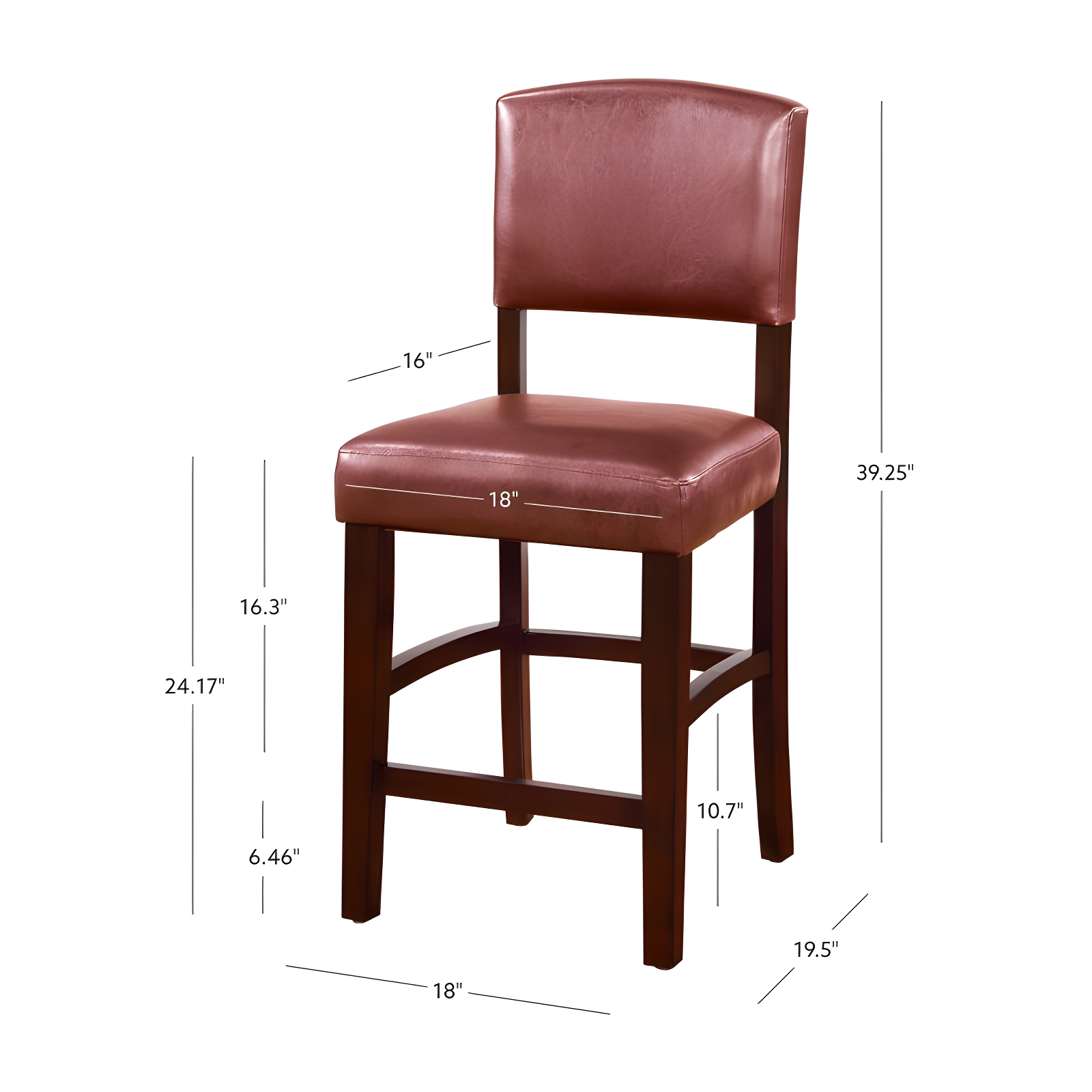 24" Monaco Padded Back Faux Leather Counter Height Barstool , Espresso Finish - Linon