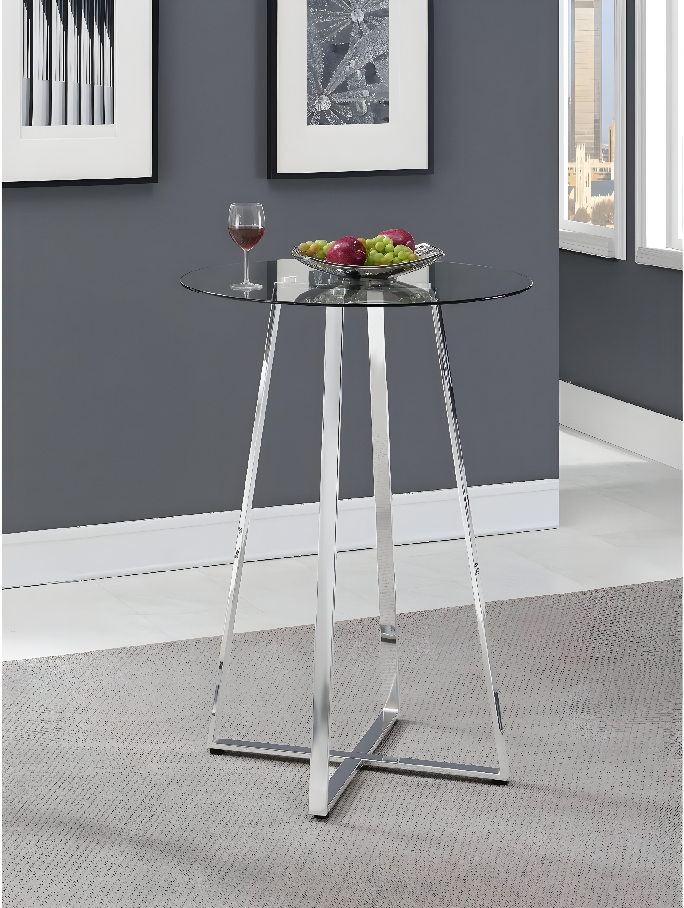 Coaster Company Zanella Round Glass Pub Table, Chrome