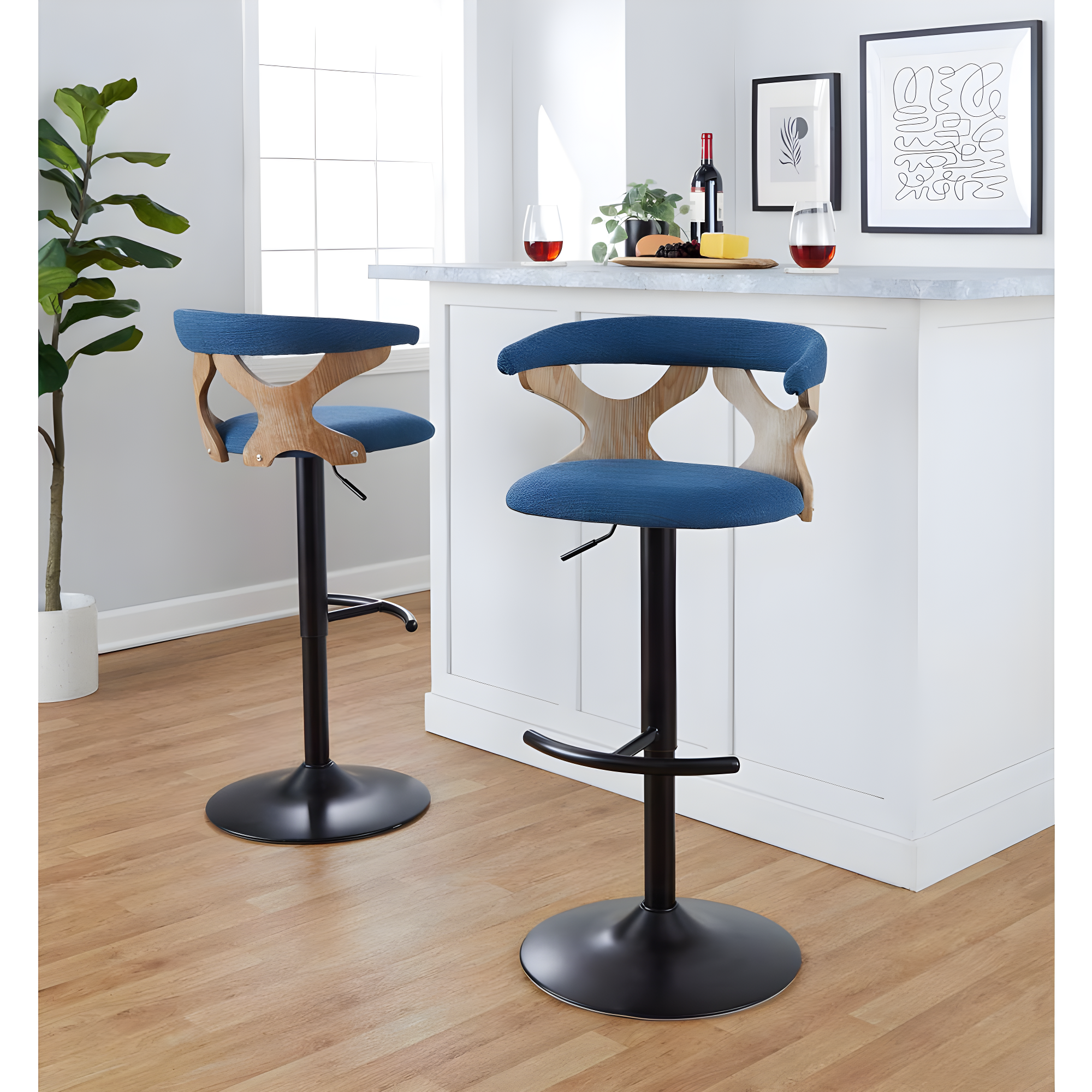 LumiSource White Gardenia Adjustable Barstool - Set of 2