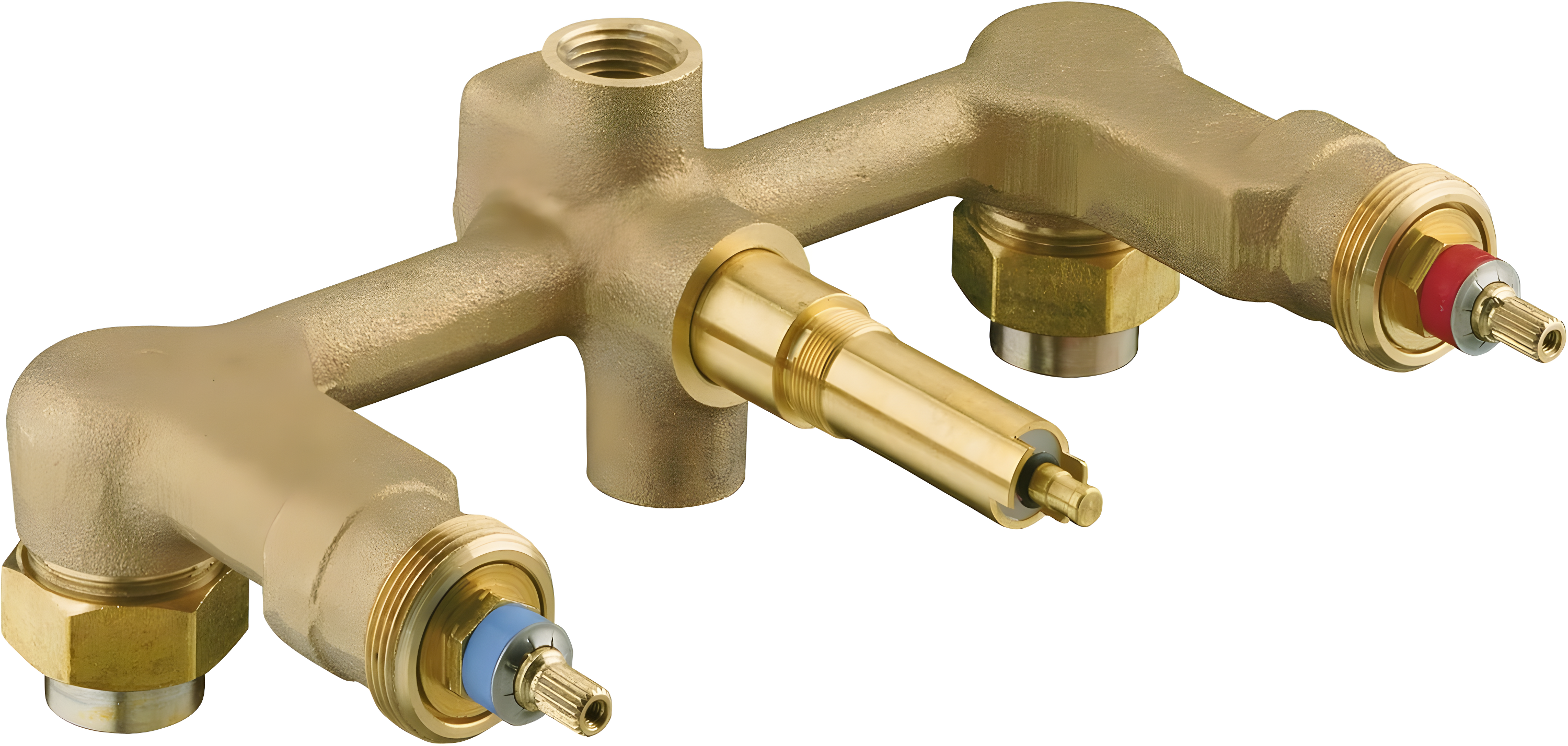Widespread 1/2" Ceramic In-Wall Three-Handle Valve System with Integral Diverter and 8" Centers