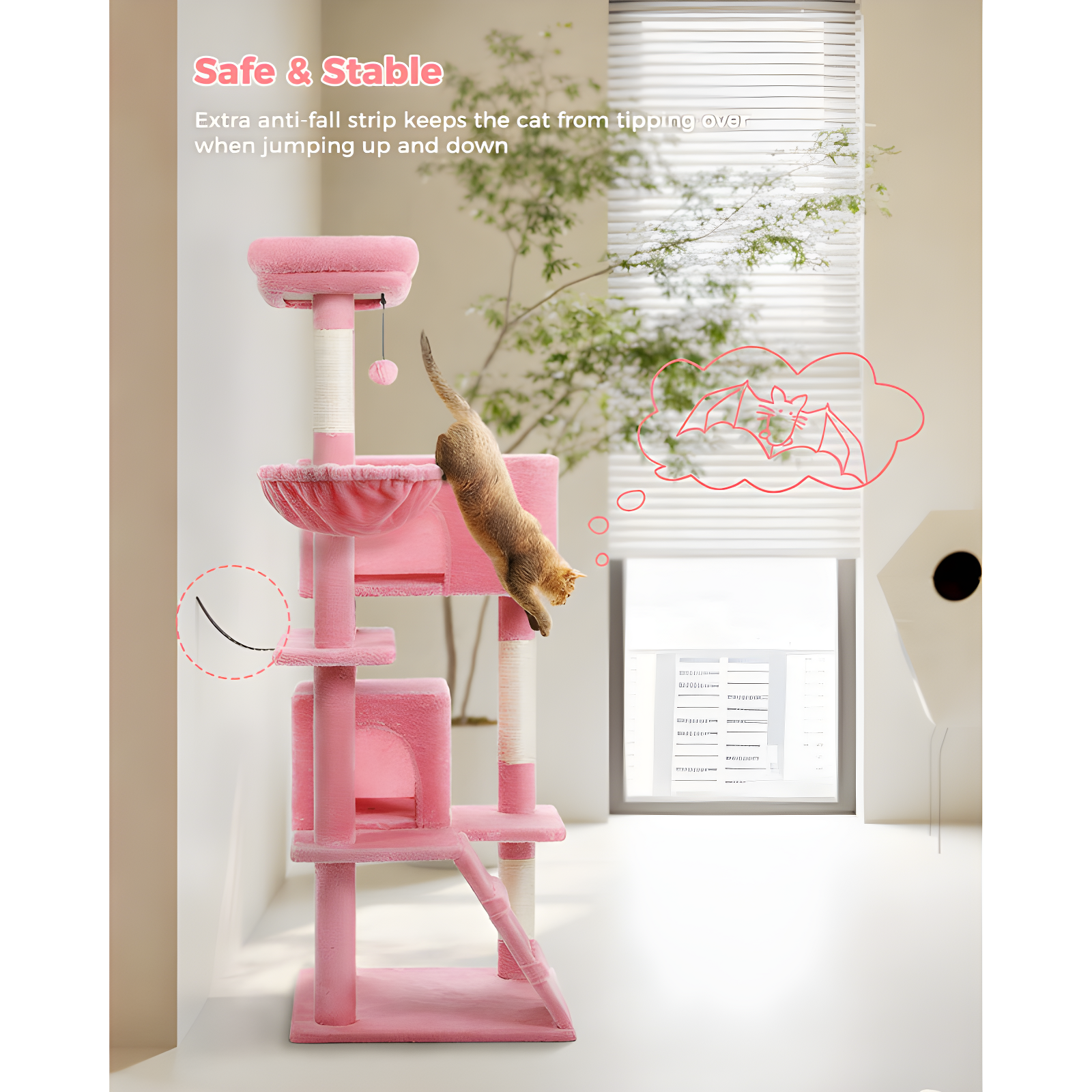 Tucker Murphy Pet™ Cat Tree With Large Top Perch, Plush Hammock, Cat Shelves And Dangling Pompom, Cat Scratching Posts And 2 Condos Houses