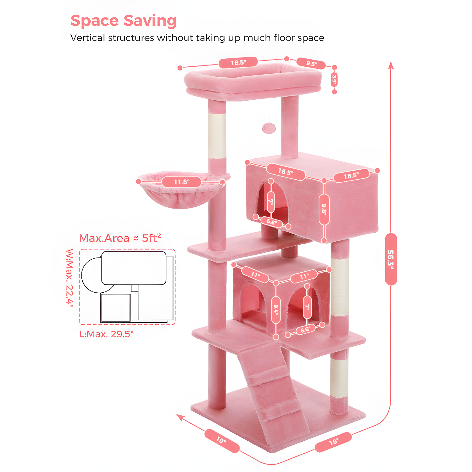 Tucker Murphy Pet™ Cat Tree With Large Top Perch, Plush Hammock, Cat Shelves And Dangling Pompom, Cat Scratching Posts And 2 Condos Houses