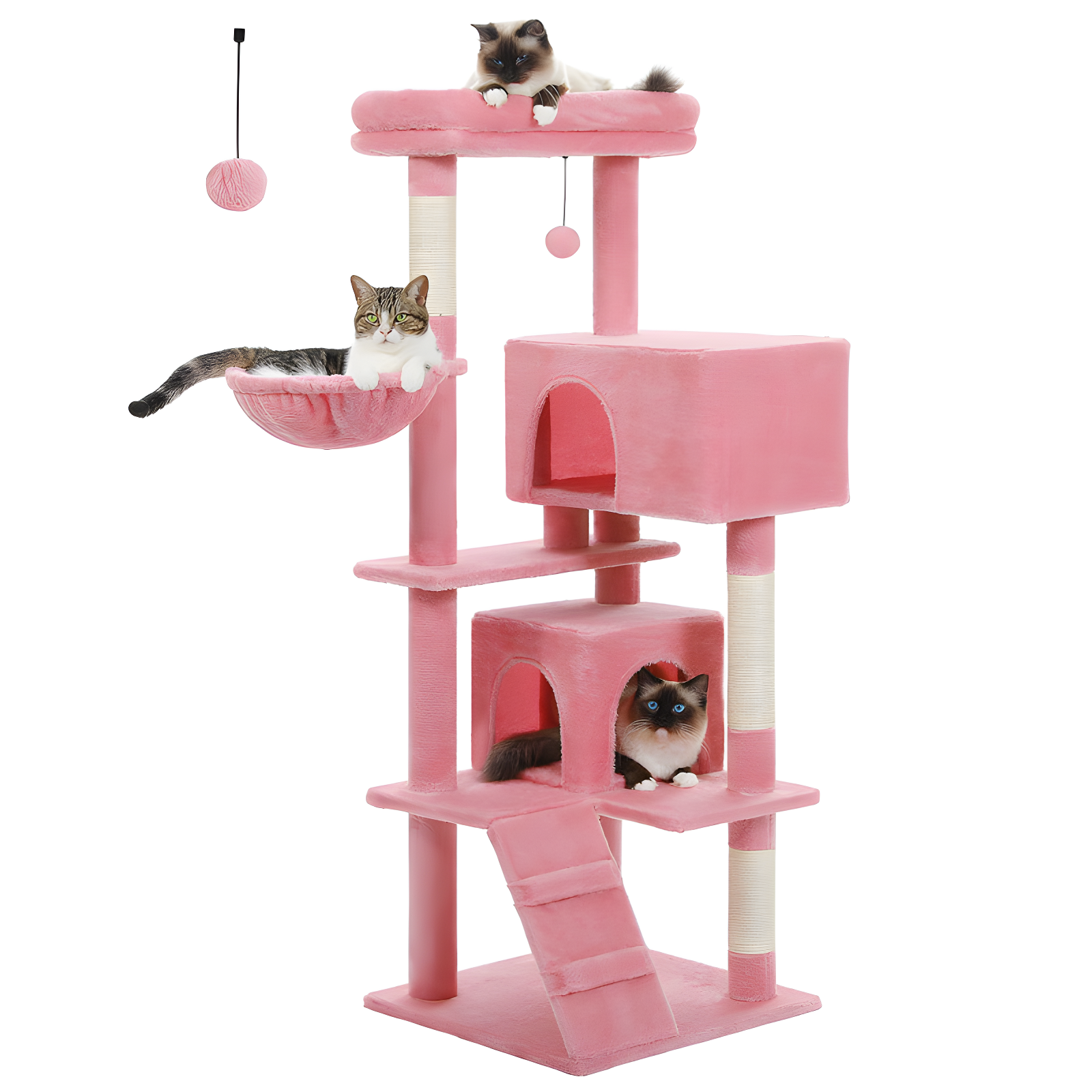 Tucker Murphy Pet™ Cat Tree With Large Top Perch, Plush Hammock, Cat Shelves And Dangling Pompom, Cat Scratching Posts And 2 Condos Houses