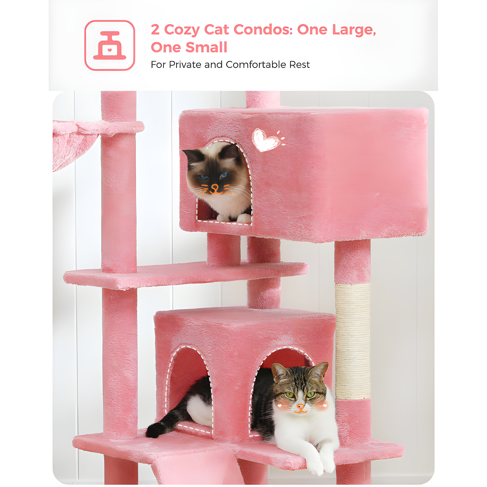 Tucker Murphy Pet™ Cat Tree With Large Top Perch, Plush Hammock, Cat Shelves And Dangling Pompom, Cat Scratching Posts And 2 Condos Houses