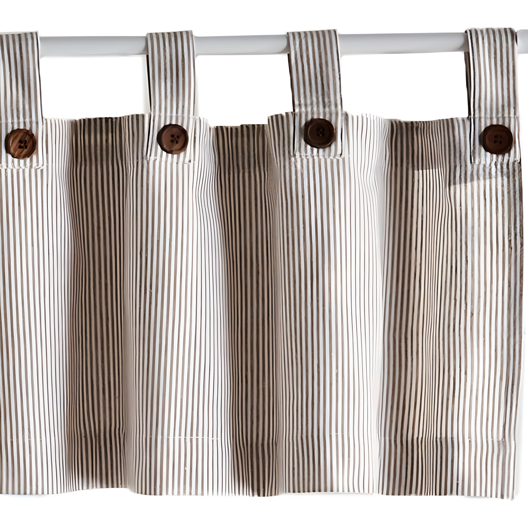 Tucker Ticking Stripe Button Tab Top Window Kitchen Valance - 60" x 15" - Linen - Elrene Home Fashions
