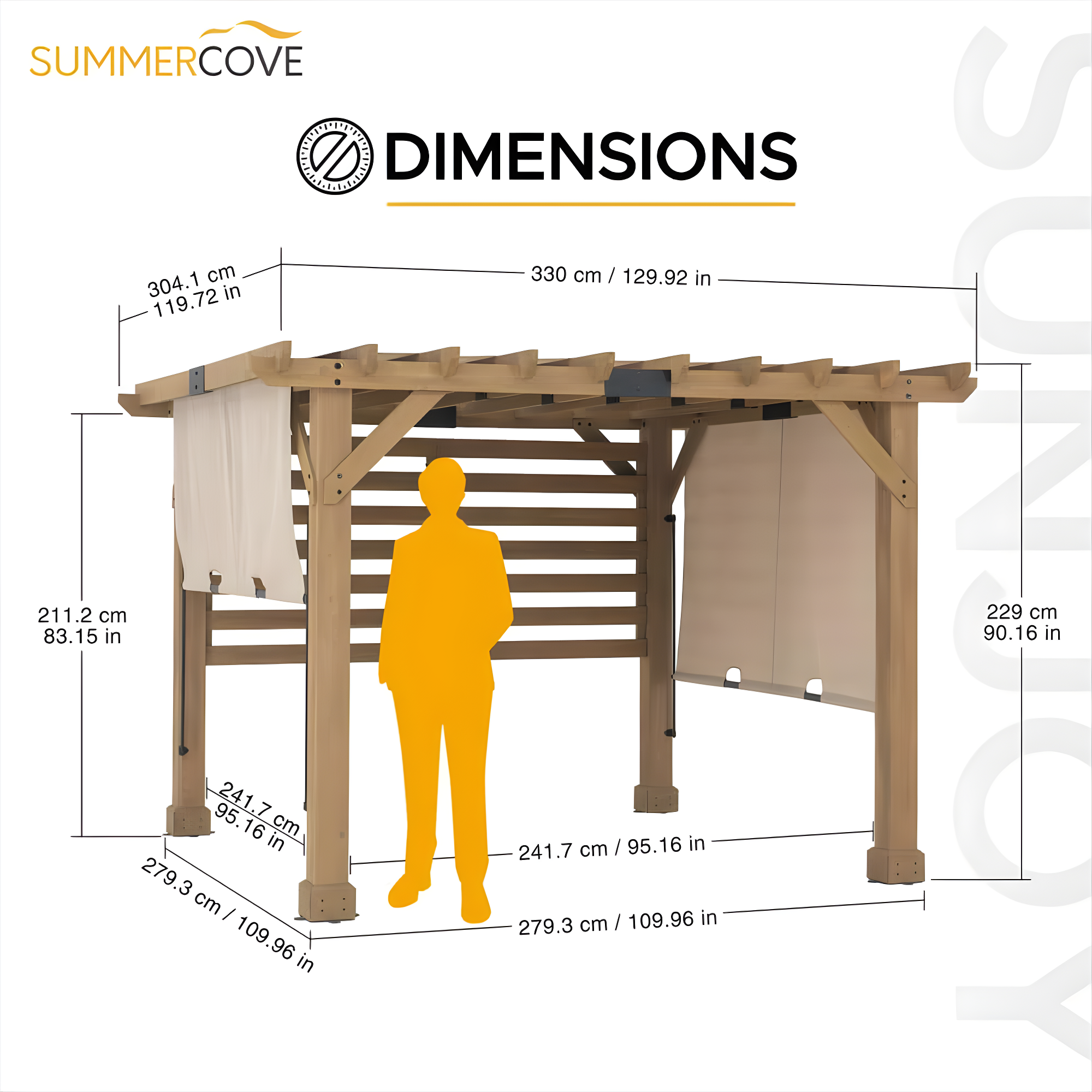 Sunjoy Cedar Pergola 10 x 11 ft. Wooden Hot Tub Pergola with Adjustable Canopy and Privacy Screen