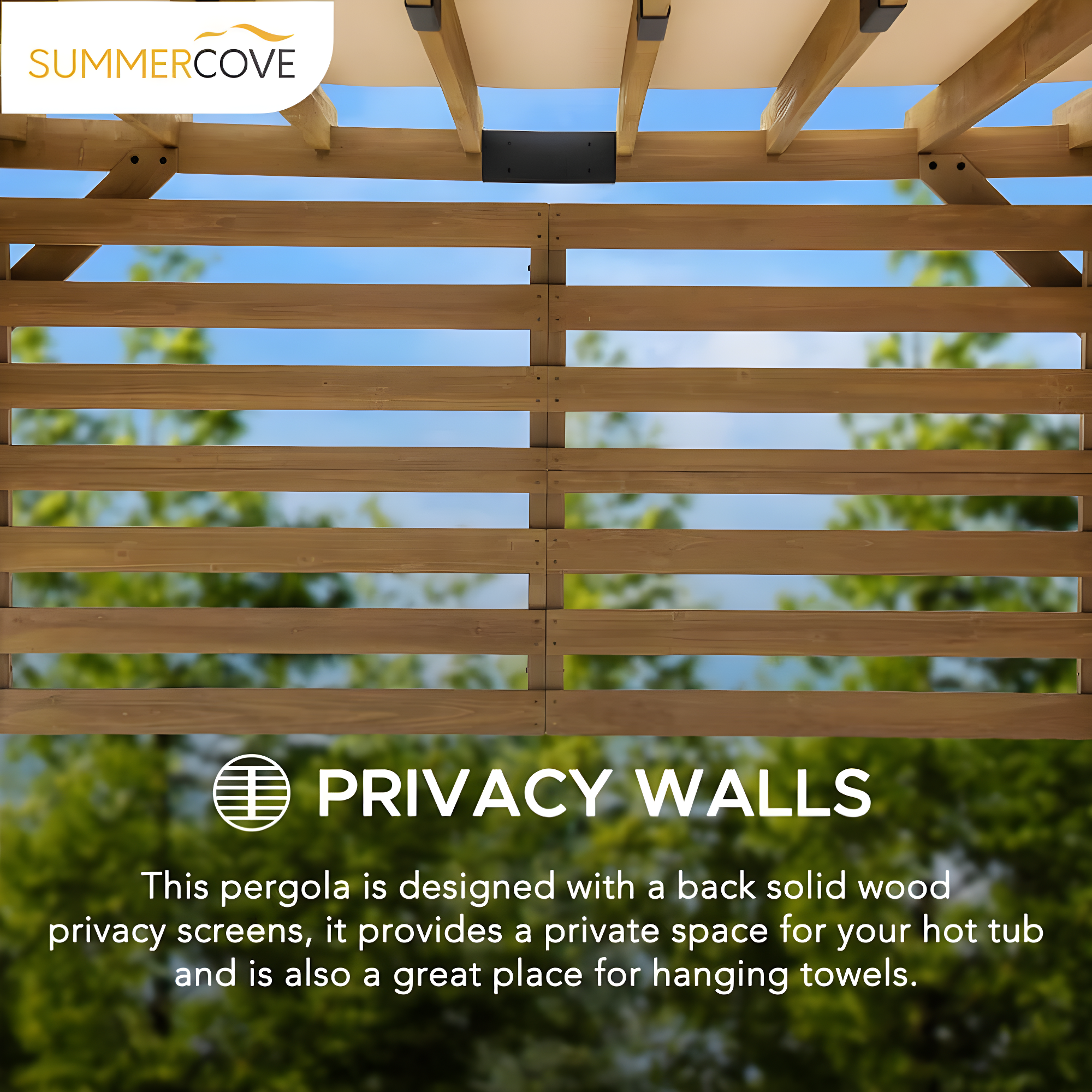 Sunjoy Cedar Pergola 10 x 11 ft. Wooden Hot Tub Pergola with Adjustable Canopy and Privacy Screen