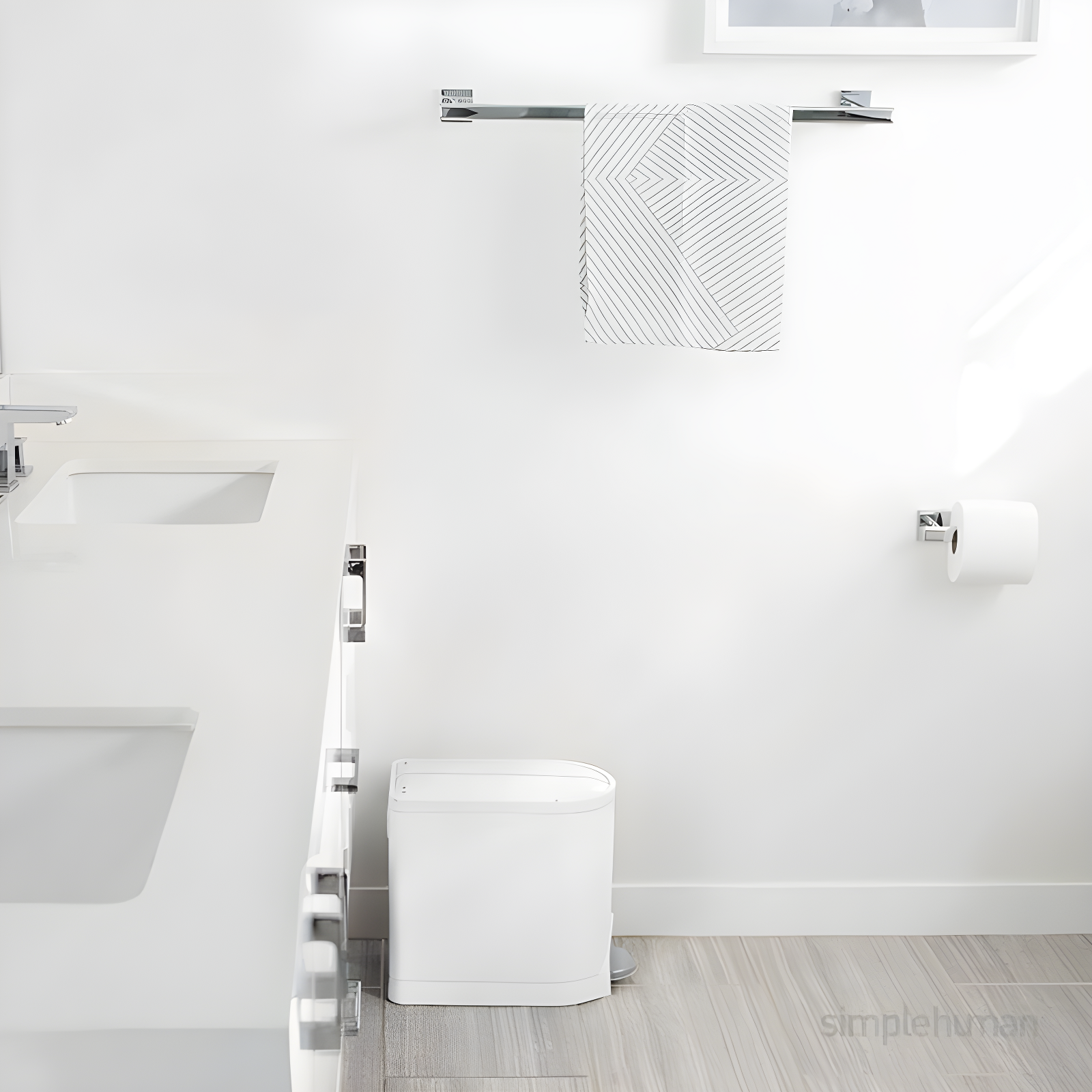 simplehuman 10L Butterfly Lid Bathroom Step Trash Can White Steel: Stainless Steel, Indoor, Spot Clean, 2 Gallon Capacity