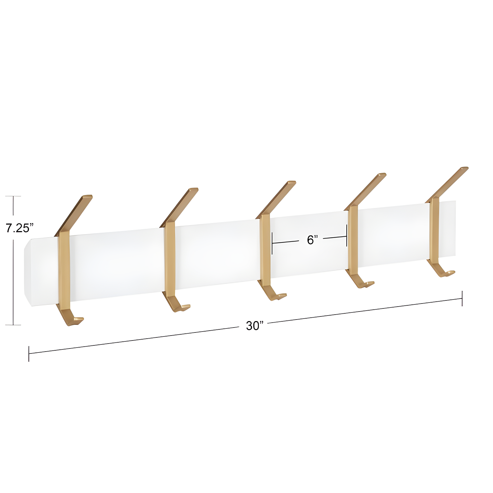 30"x6"x7.25" Rossmore Wood and Metal Hooks White - Kate & Laurel All Things Decor: Modern Wall-Mounted Storage