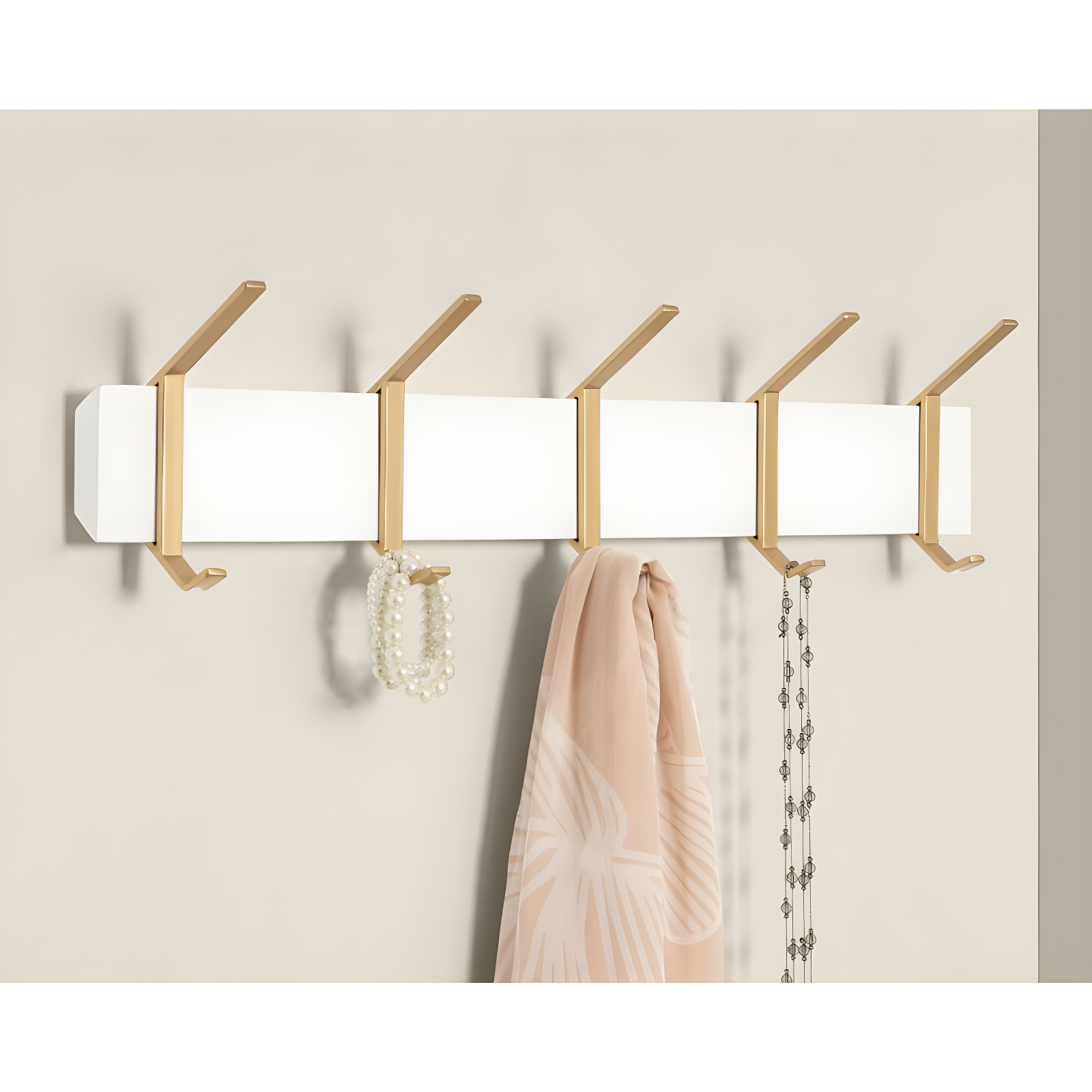 30"x6"x7.25" Rossmore Wood and Metal Hooks White - Kate & Laurel All Things Decor: Modern Wall-Mounted Storage