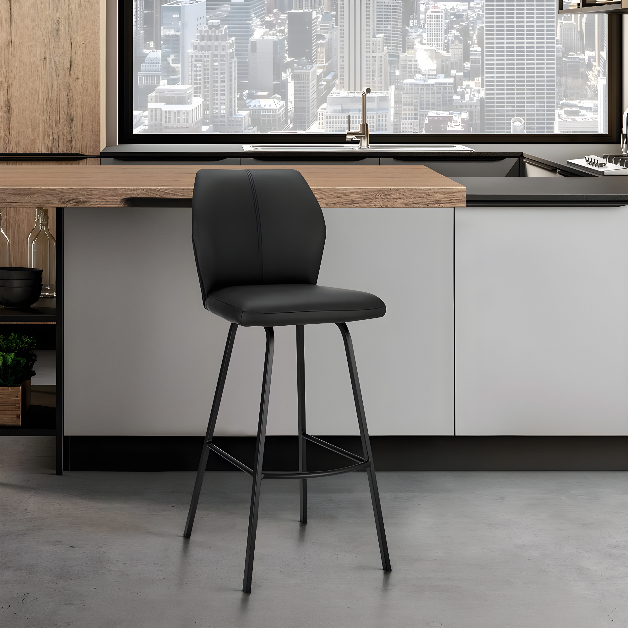 Tandy Black Faux Leather and Black Metal 26" Counter Stool