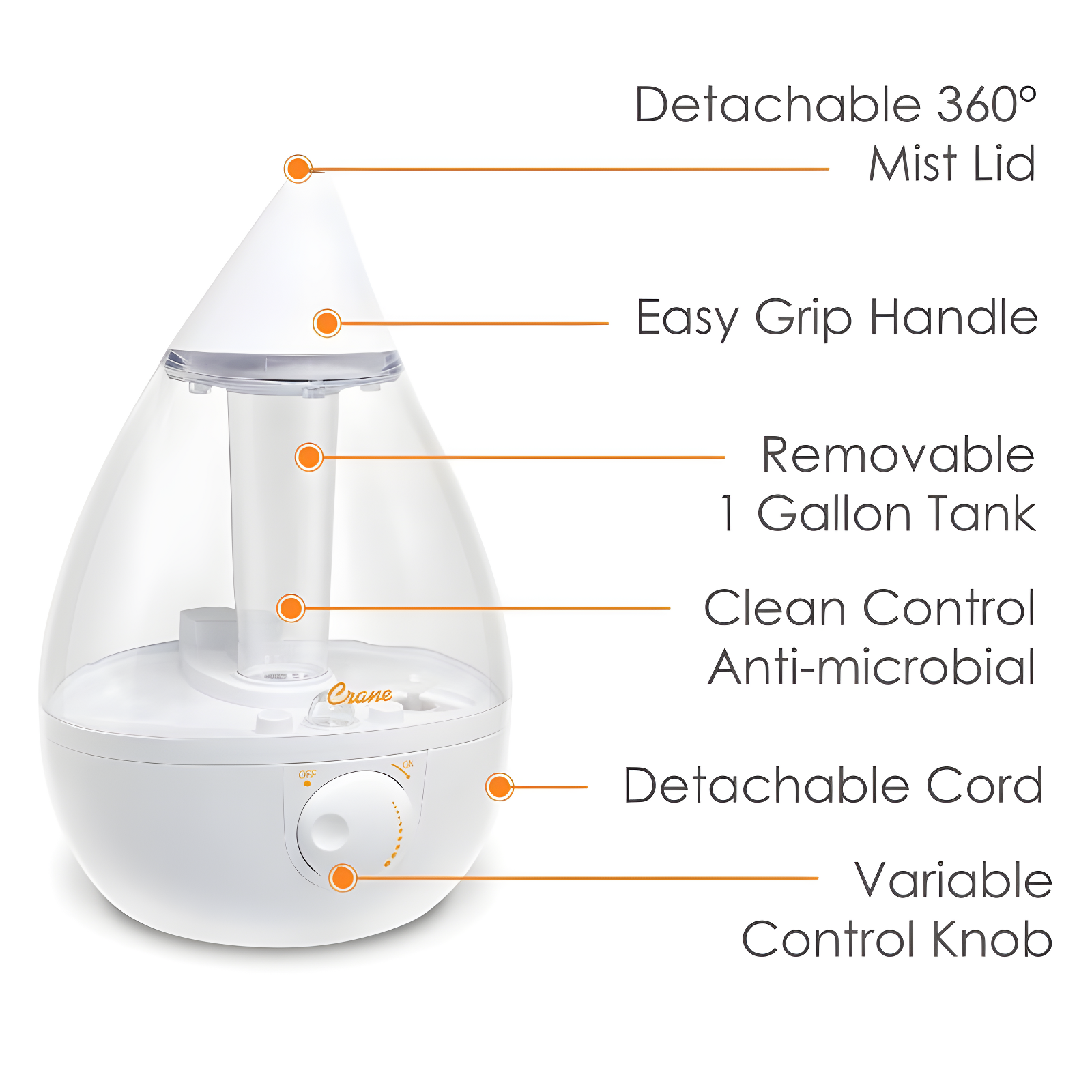 Crane USA Drop Cool-Mist Humidifier, 1 Gal.