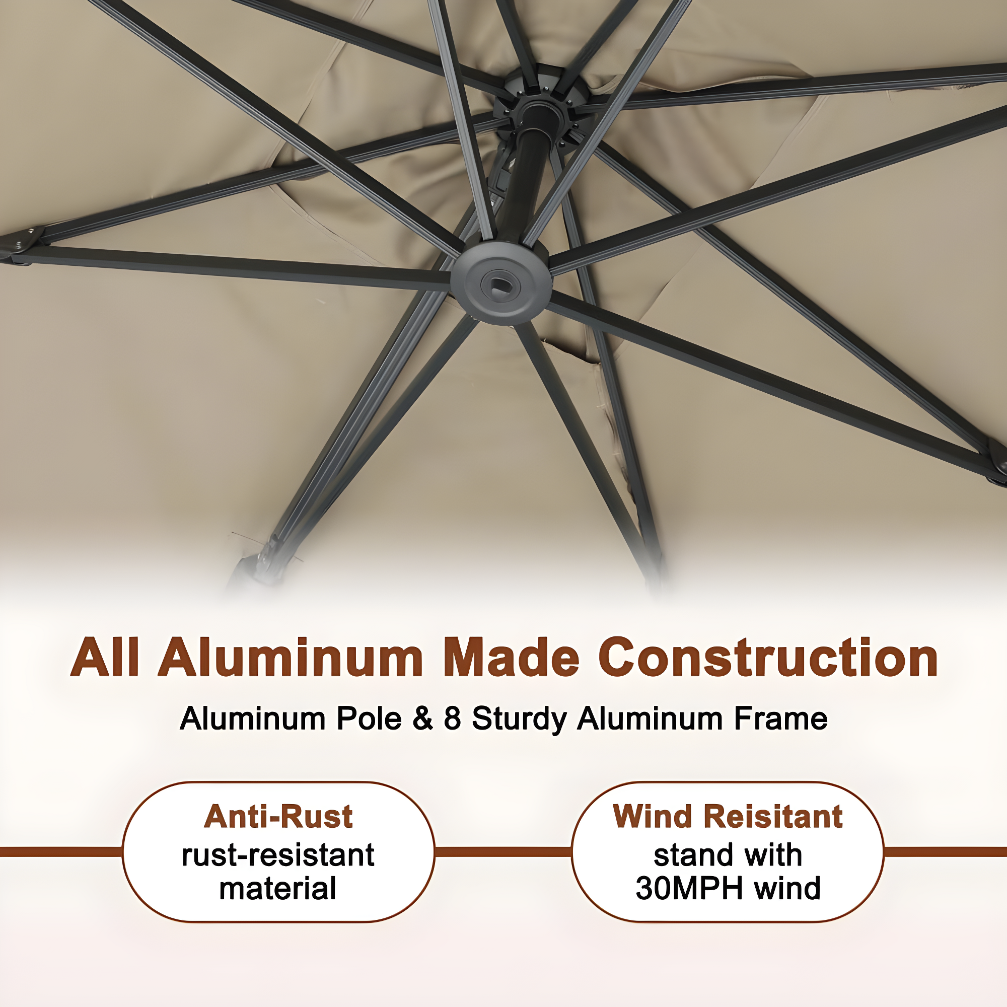 Mondawe 10x13 FT Cantilever Umbrella Large Offset Umbrella with 360°Rotation and LED Light Panel Cantilever Patio Umbrella for Backyard, Pool & Garden, Tan