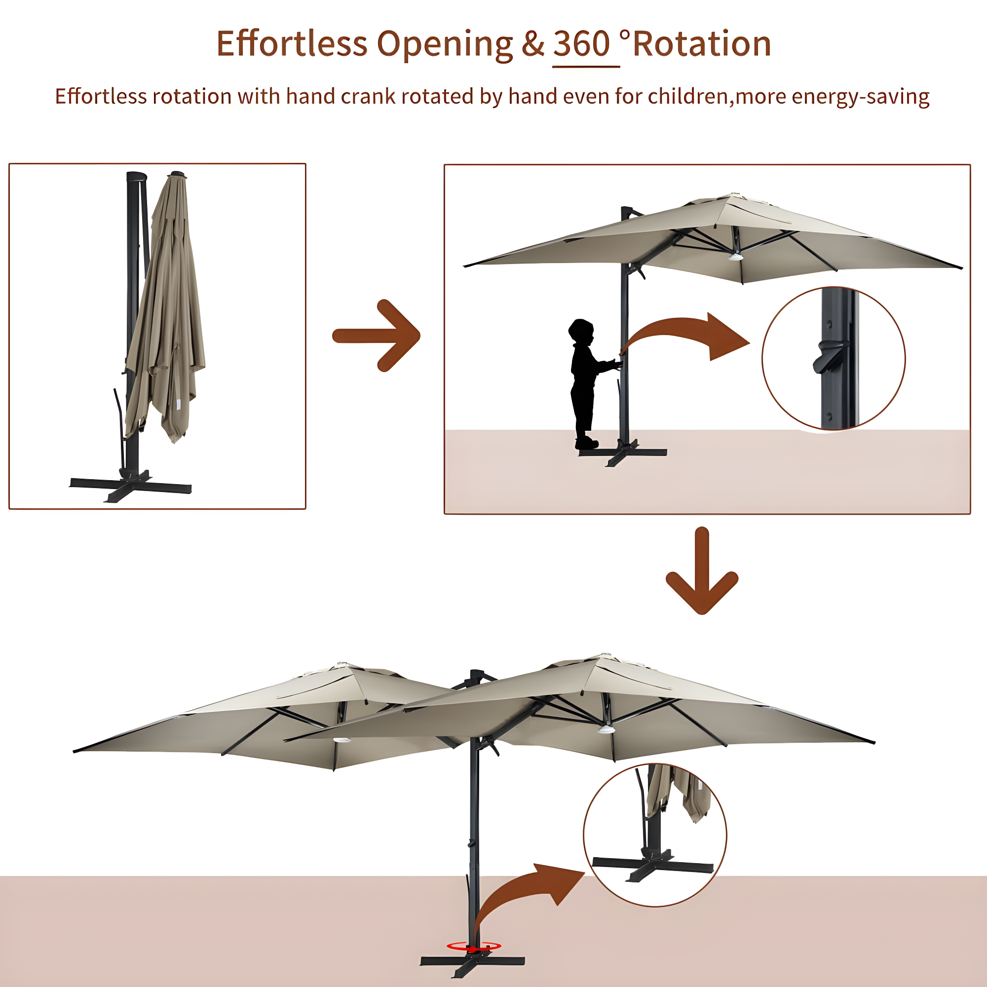 Mondawe 10x13 FT Cantilever Umbrella Large Offset Umbrella with 360°Rotation and LED Light Panel Cantilever Patio Umbrella for Backyard, Pool & Garden, Tan
