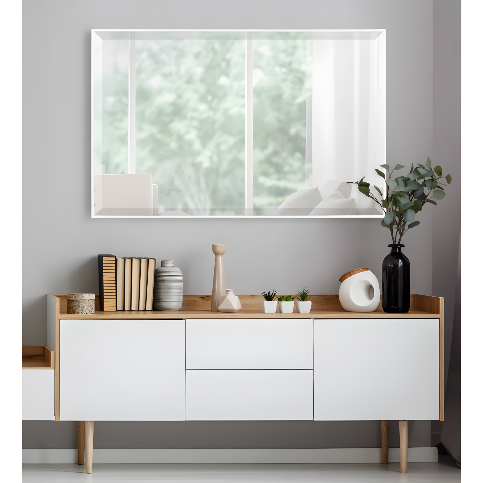 24.7" x 36.7" Rhodes Rectangle Wall Mirror White - Kate & Laurel All Things Decor: Modern, Beveled, Easy to Hang