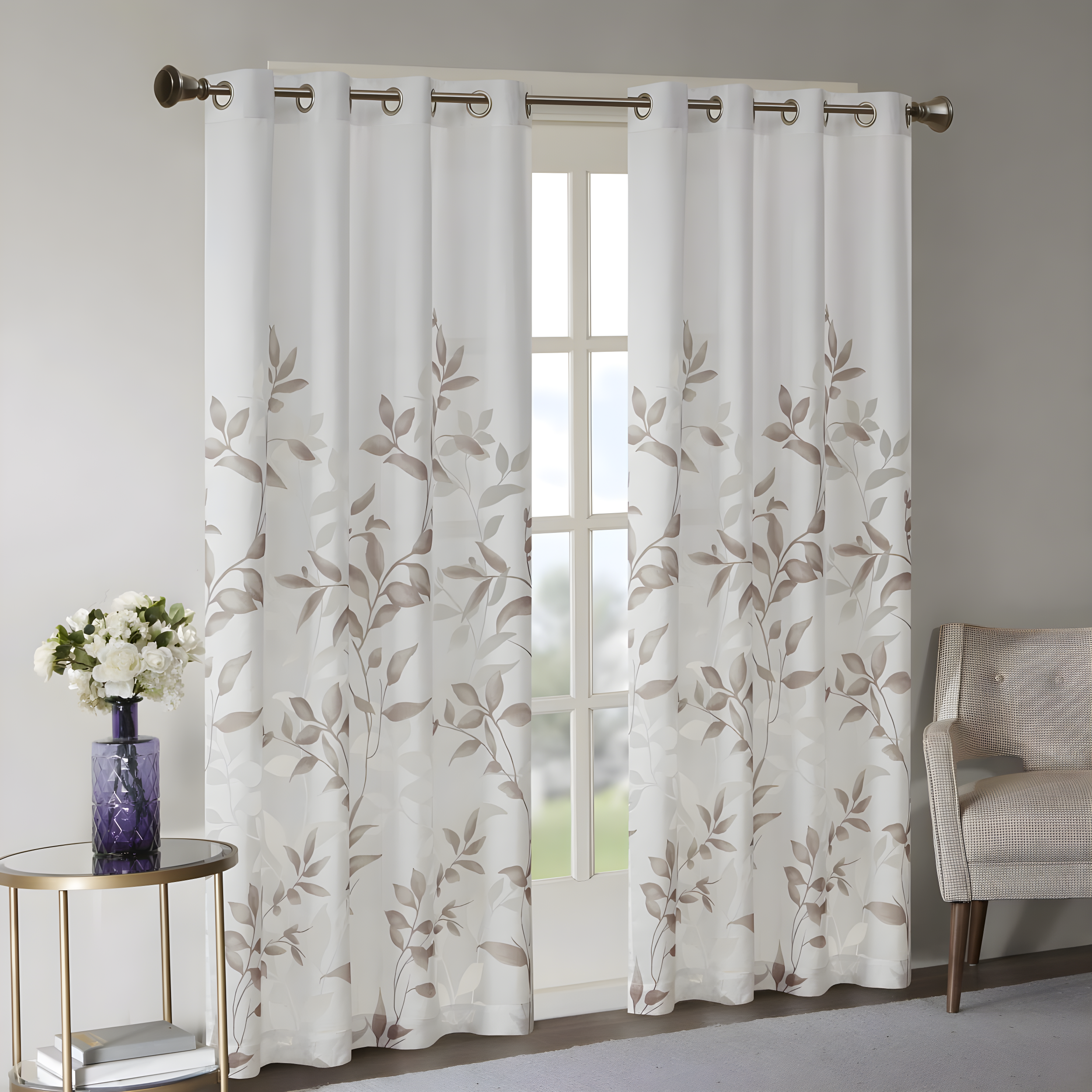 Madison Park Cecily Floral Printed Burnout Sheer Grommet Single Curtain Panel