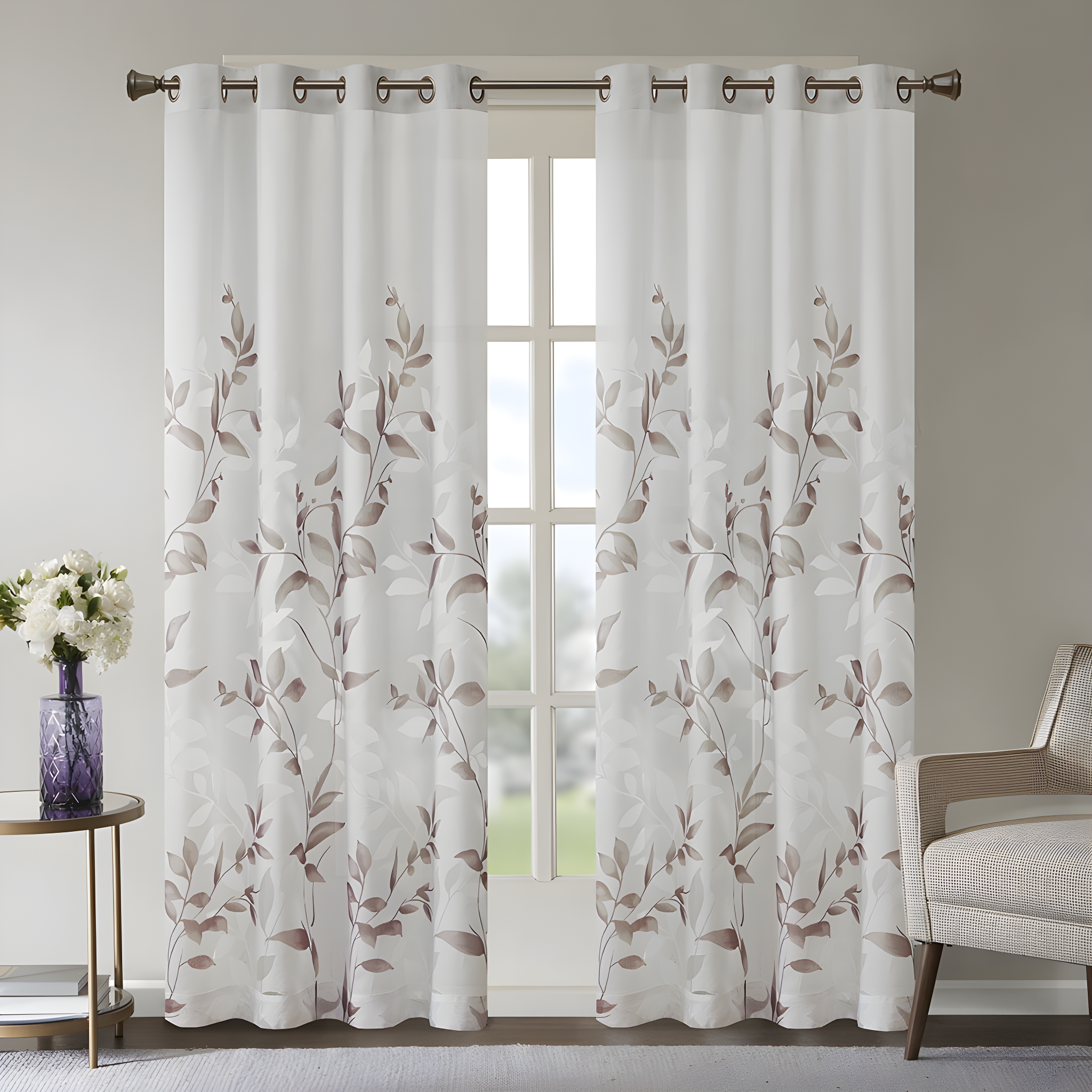 Madison Park Cecily Floral Printed Burnout Sheer Grommet Single Curtain Panel