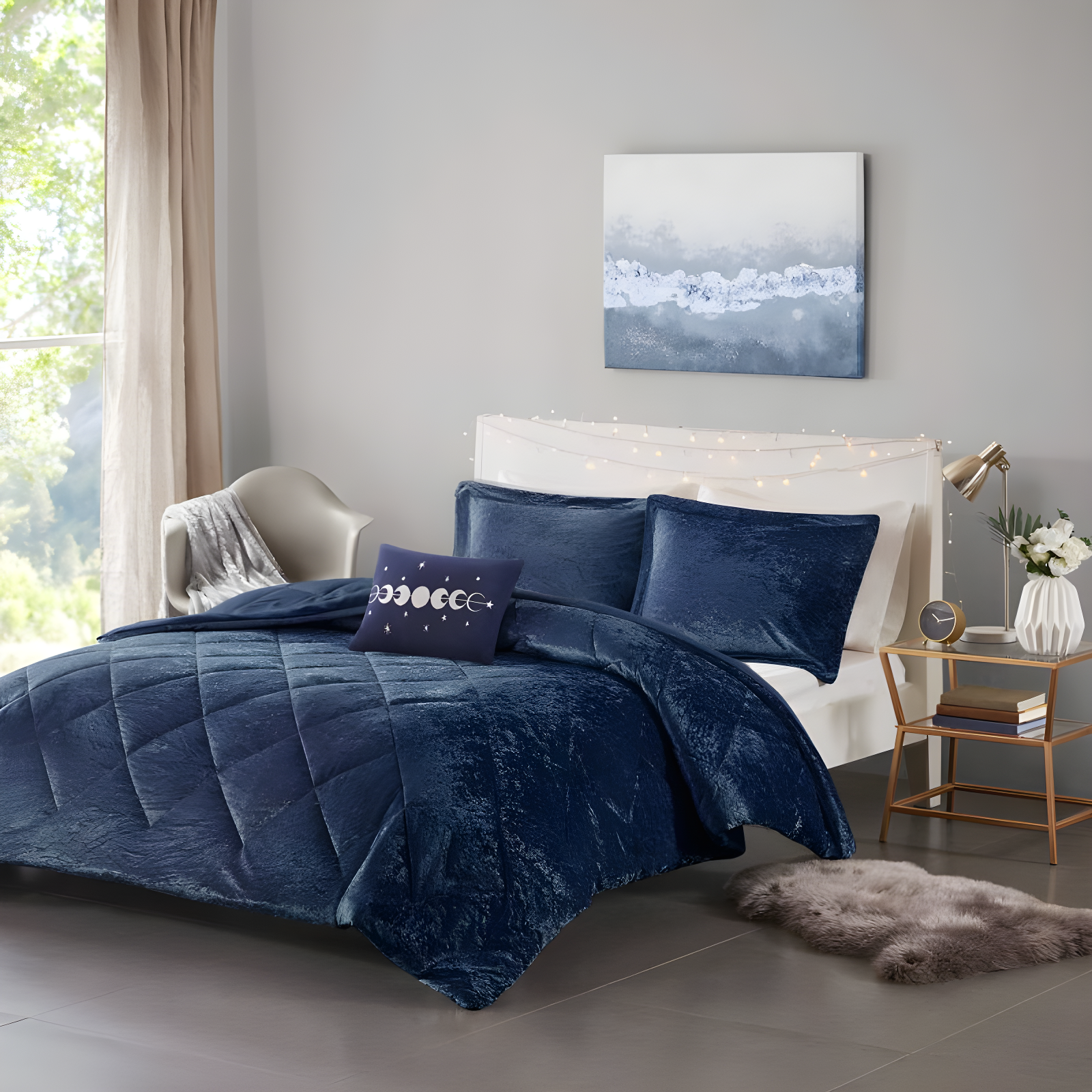 Felicia Crushed Velvet Comforter Set with Throw Pillow