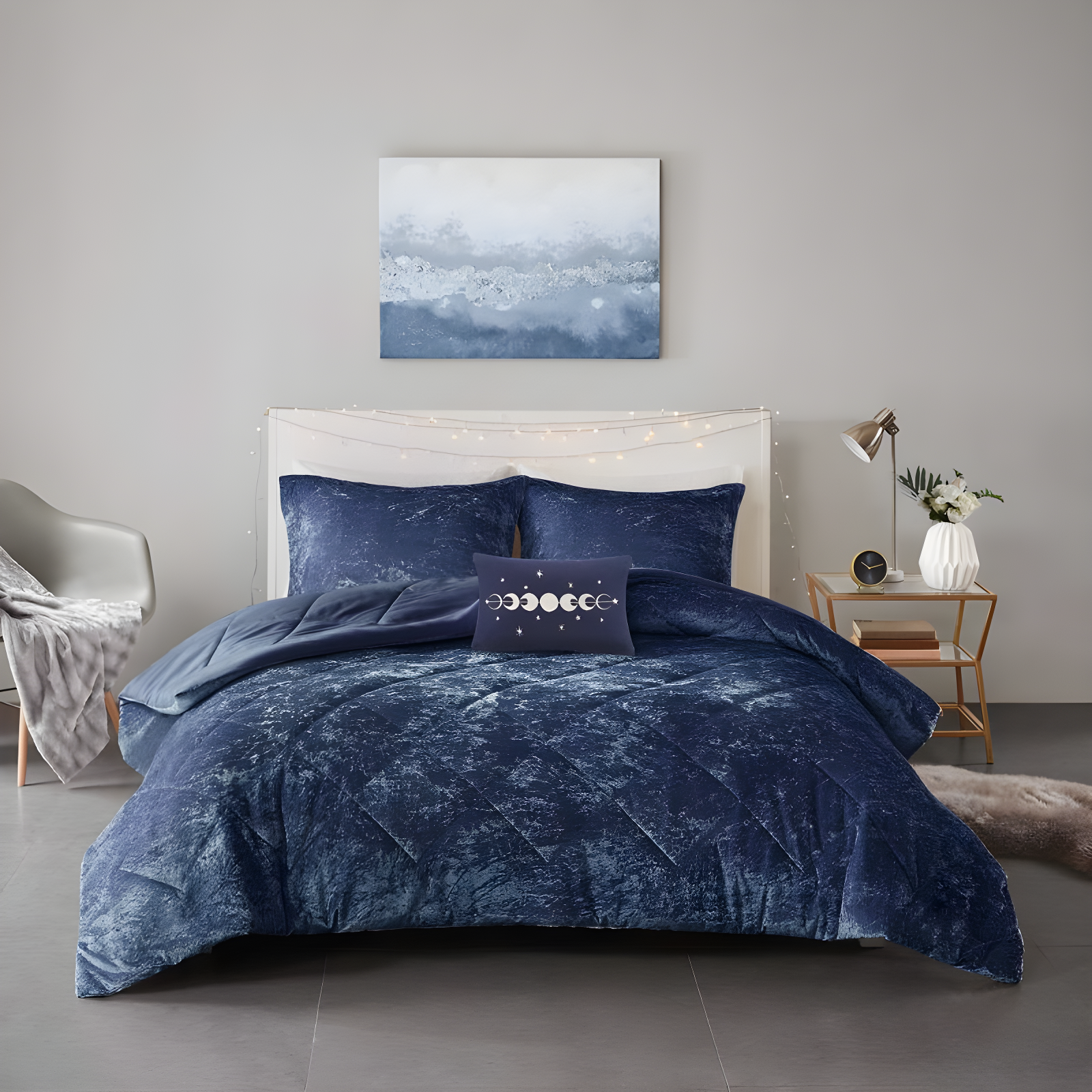 Felicia Crushed Velvet Comforter Set with Throw Pillow