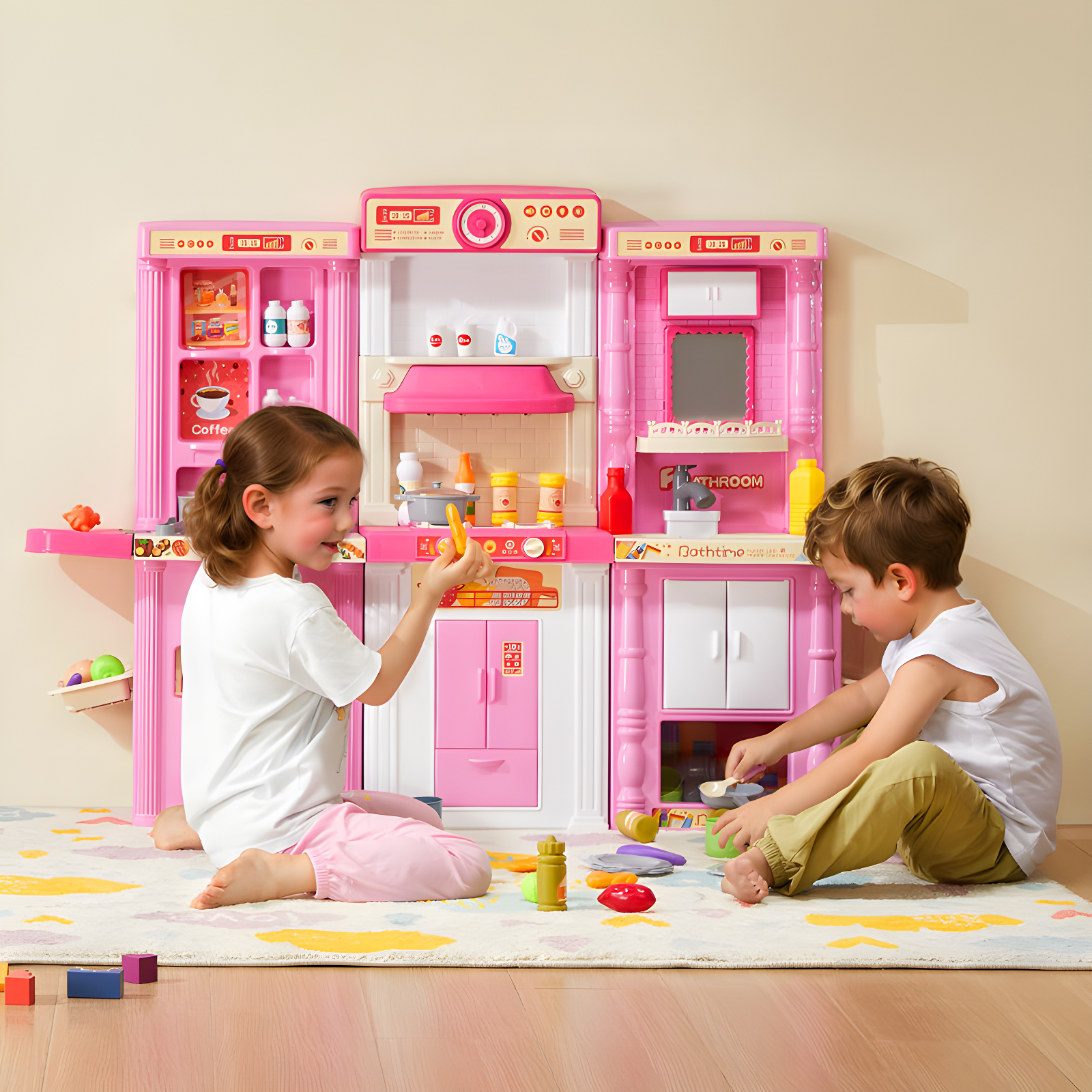 Zoomie Kids Kitchen Playset Kids Pretend Cooking Play Toy 74 Piece Accessories